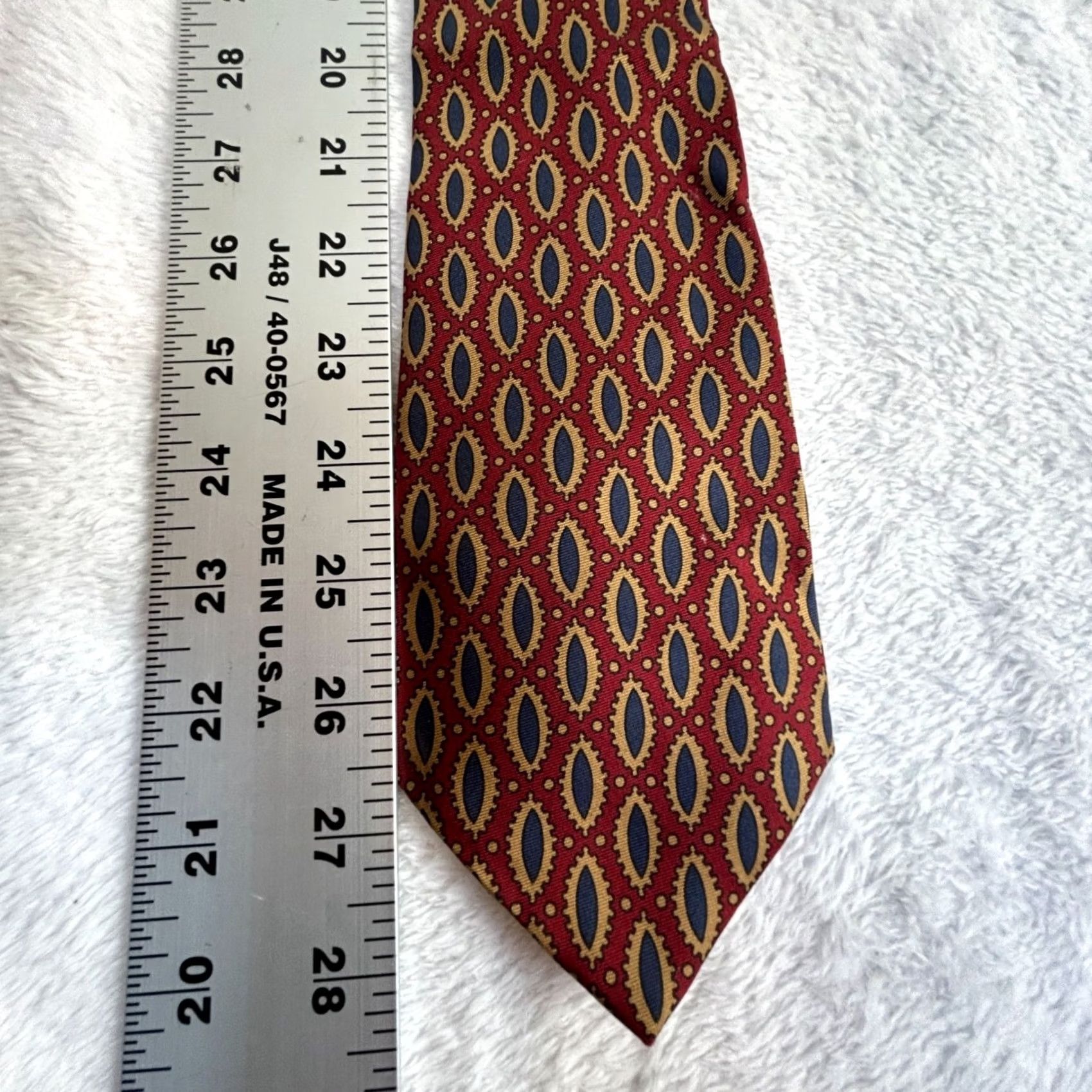 Nordstrom Gitman Bros Nordstrom Mens Silk Pointed Tie Red/Blue Geometric Pattern USA Made Size ONE SIZE - 2 Thumbnail