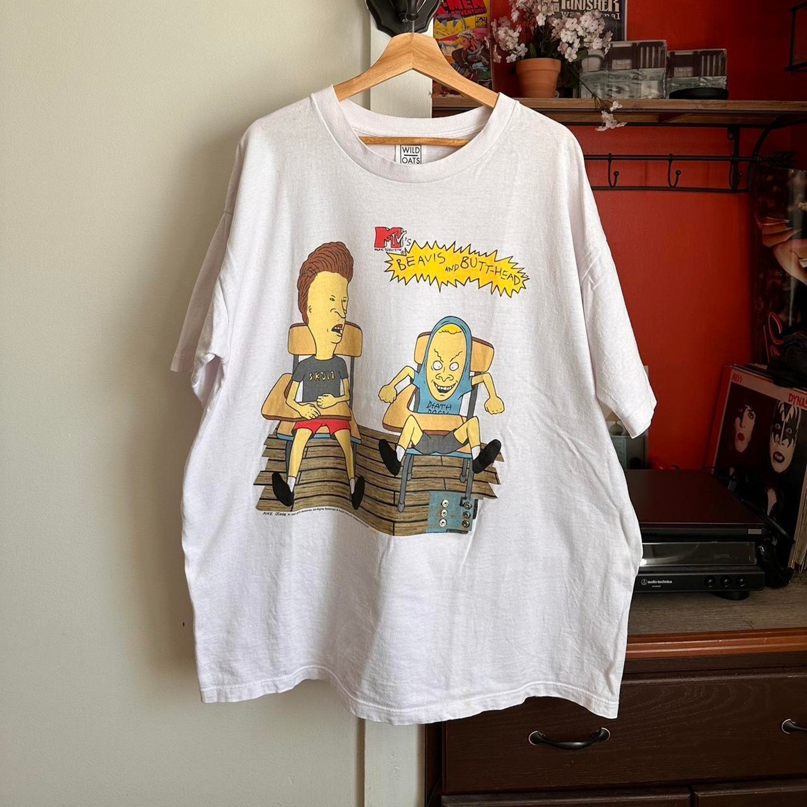 image of Cartoon Network x Nickelodeon Vintage 1997 Beavis And Butt-Head Shirt in White, Men's (Size XL)