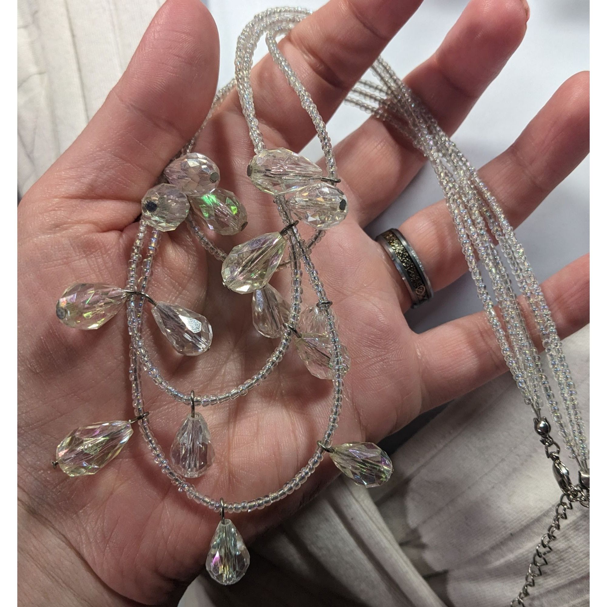 Other Whimsical Elegant Clear Aurora Borealis Beaded Teardrop Mult Size ONE SIZE - 3 Thumbnail