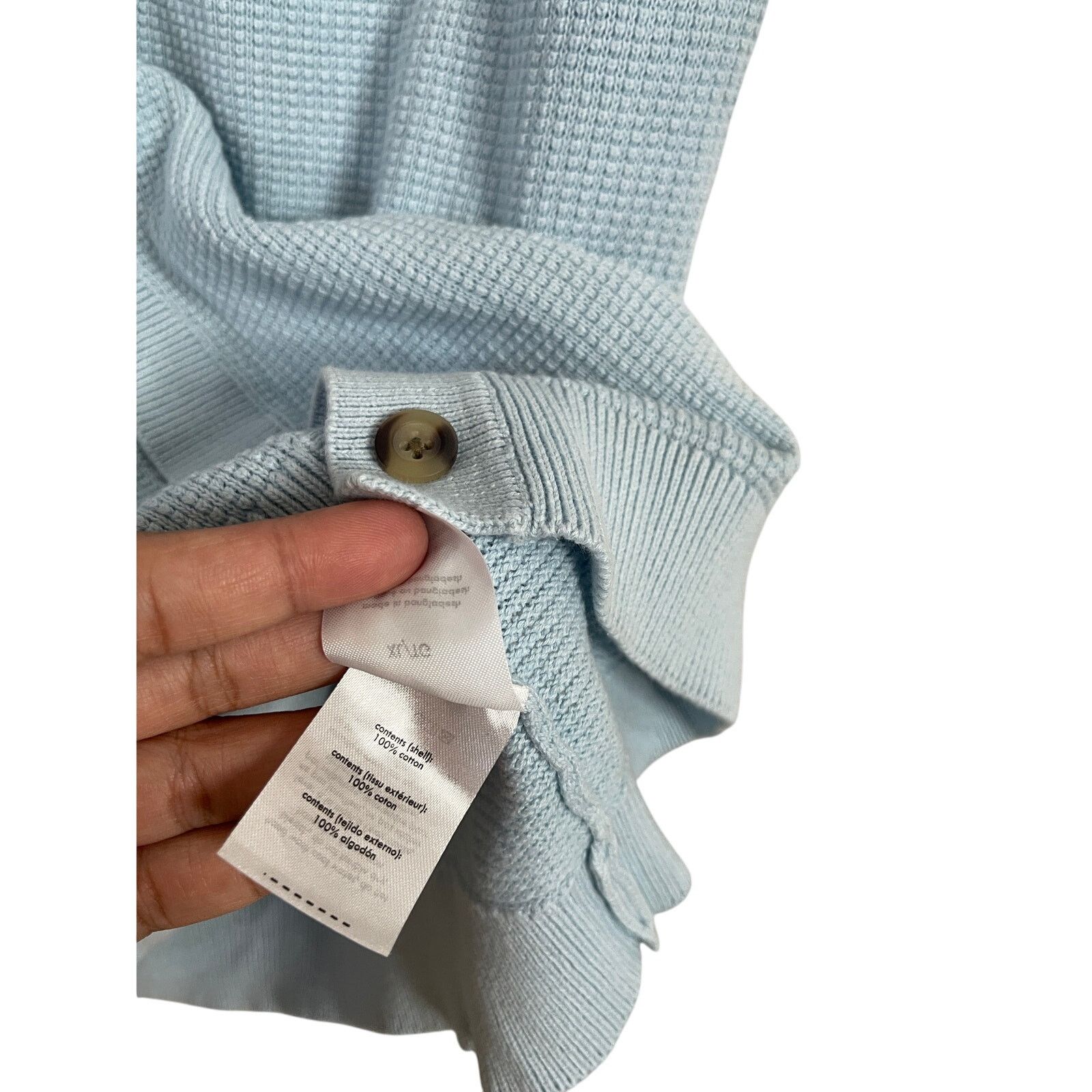 Onia Crochet Knit Button Up Shirt Blue Cotton Mens XL