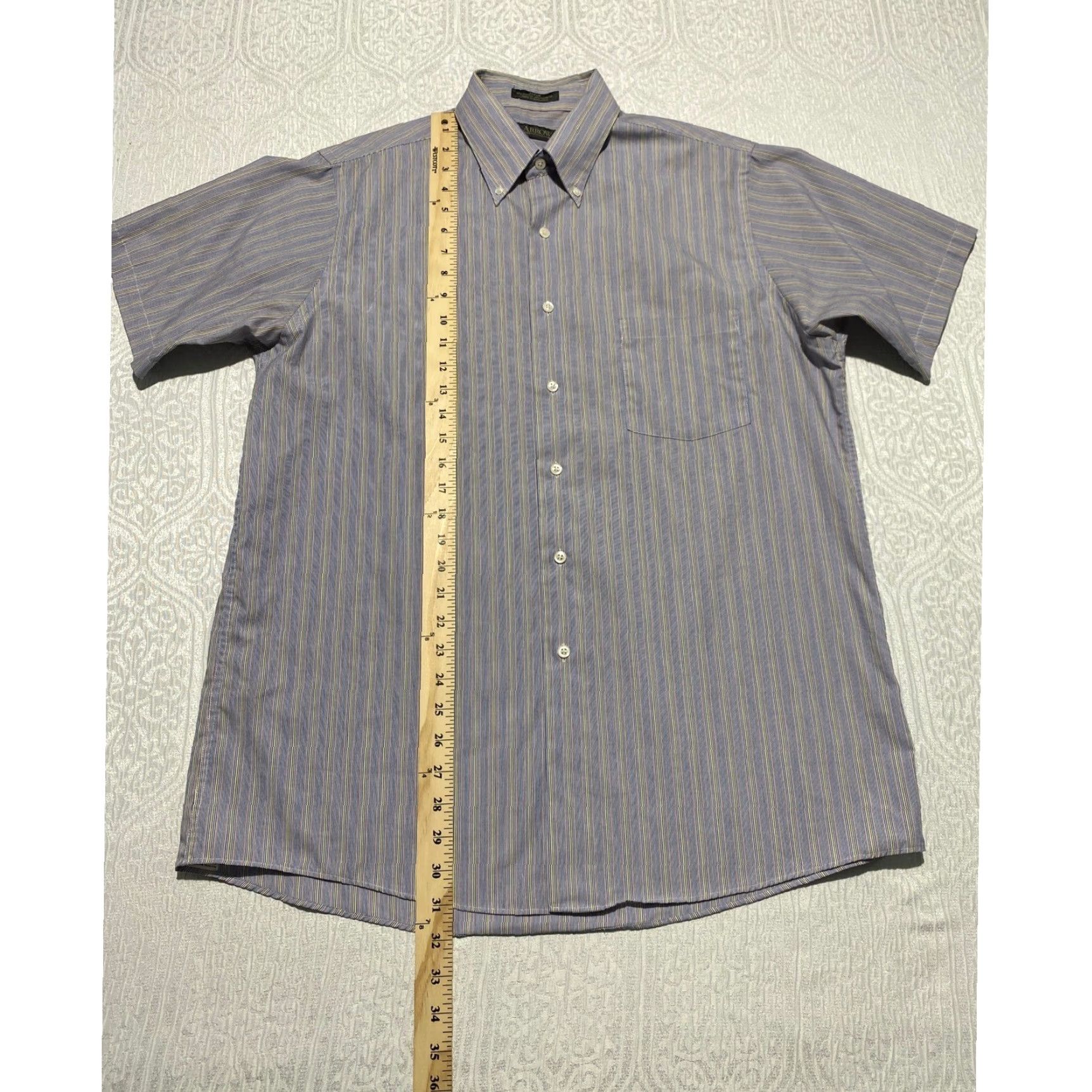 Arrow ARROW Mens Large Blue Stripe Poplin Wrinkle Free Short Sleeve Button Down Shirt Size US L / EU 52-54 / 3 - 4 Thumbnail