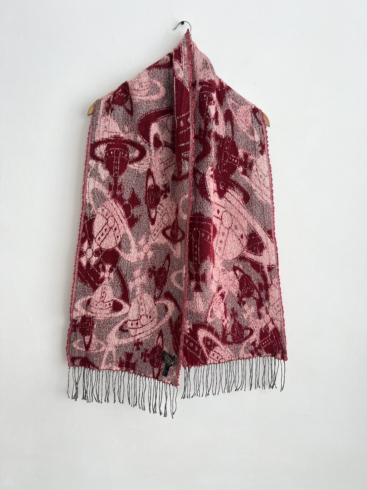 Vivienne Westwood 🔥Vintage Vivienne Westwood Orb Jacquard Wool Blend Red Scarf Size ONE SIZE - 2 Thumbnail