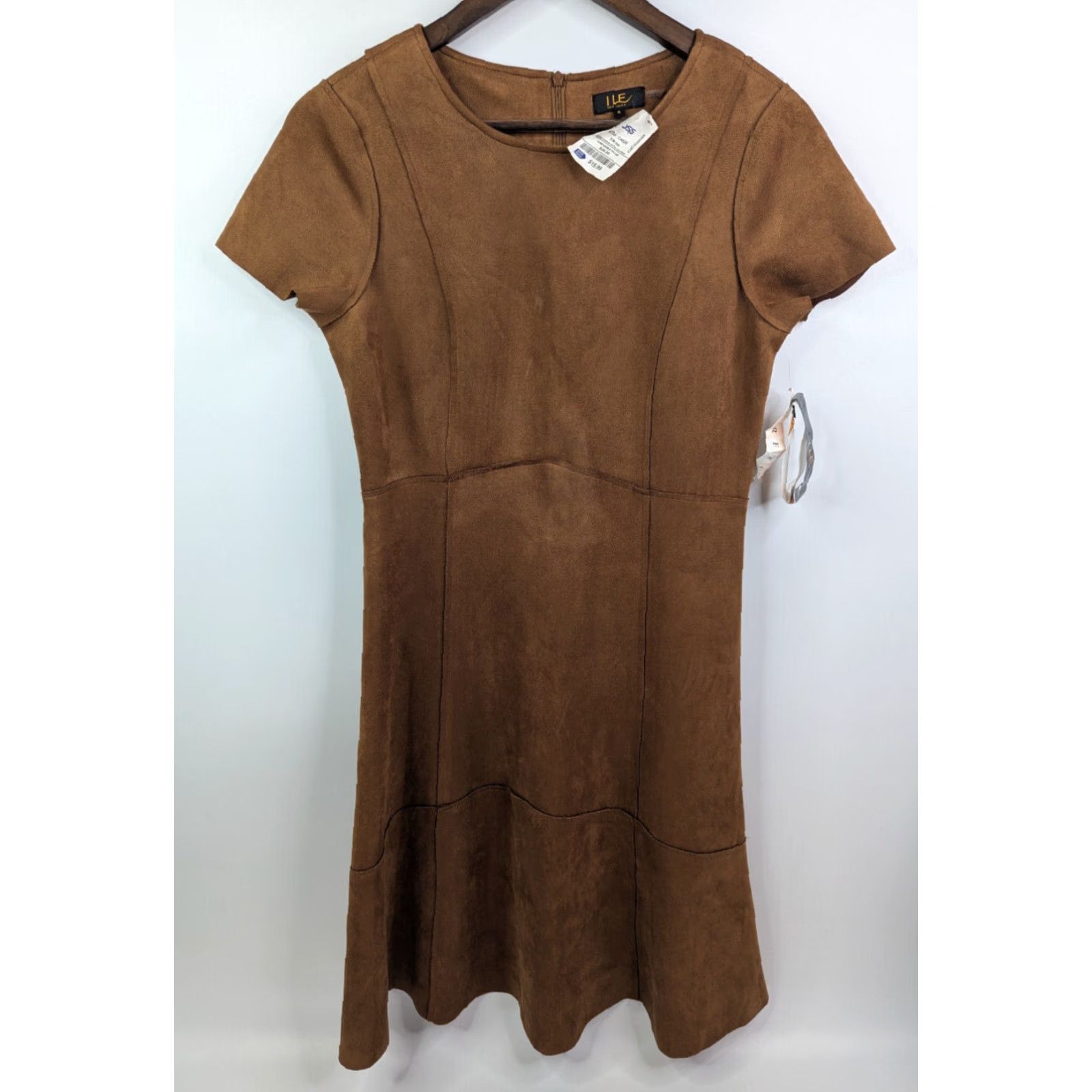 Vintage NWT Ile New York Brown Faux Suede Flare Dress Womans Size 6 Stretch A-Line Sleeveless Round Neck Zip Size M / US 6-8 / IT 42-44 - 2 Thumbnail