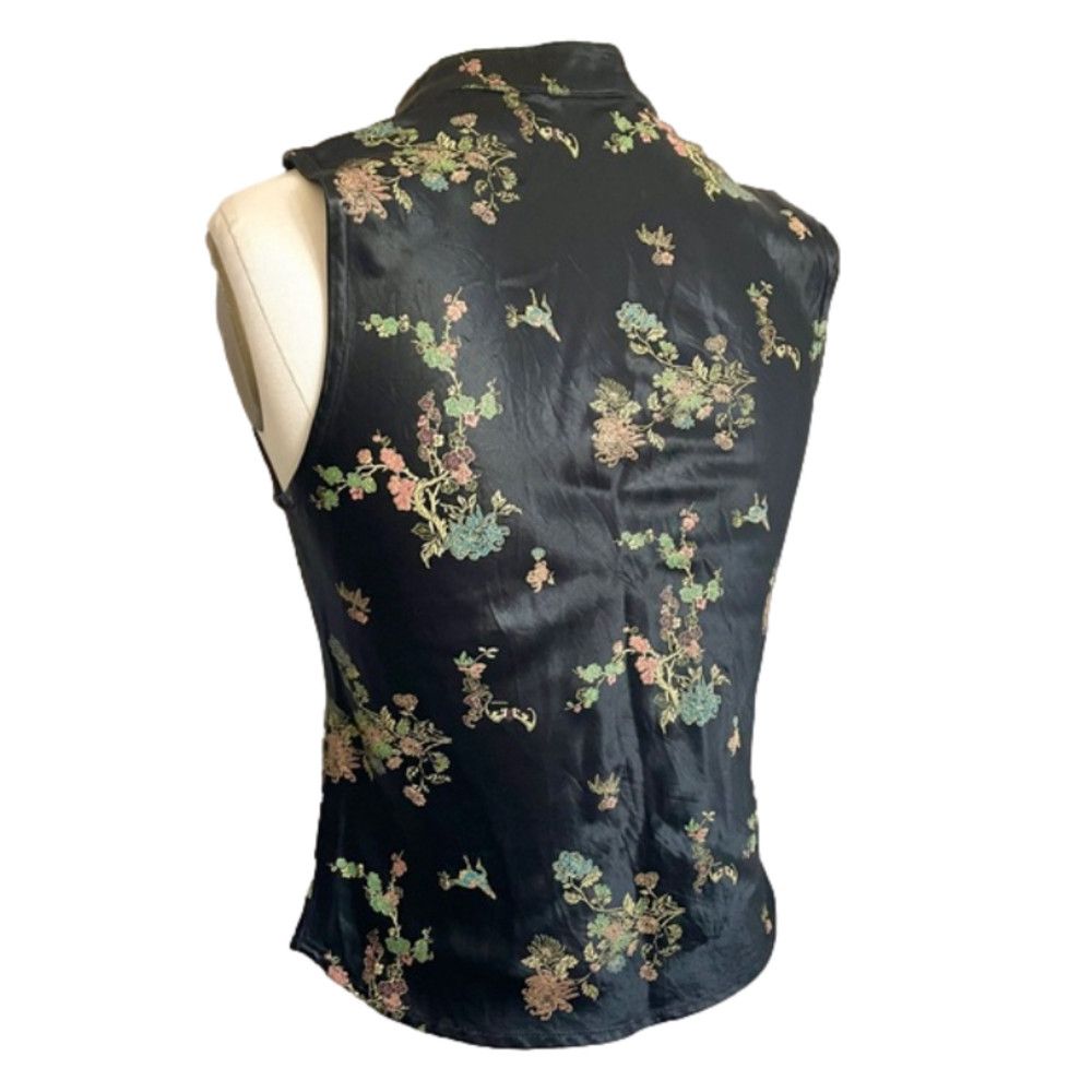 Vintage Vintage 90s Y2K Black Floral Brocade Chinese Bias Satin Top Size XS / US 0-2 / IT 36-38 - 6 Thumbnail