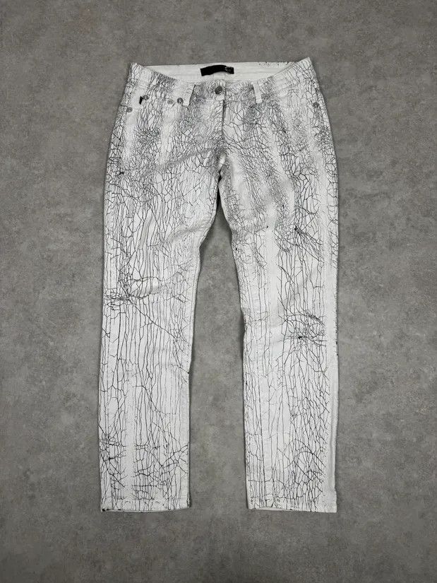 Just Cavalli 2000s Cavalli Earthquake Cracked White Print Pants Size US 30 / EU 46 - 2 Thumbnail