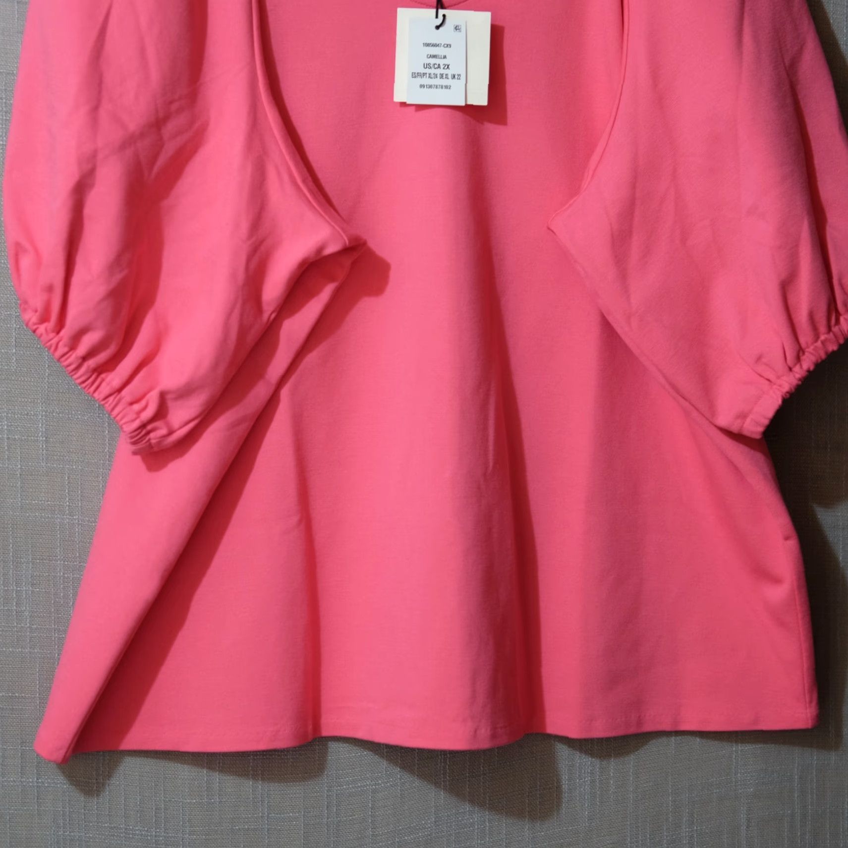 Anne Klein NWT! Anne Klein Puff Sleeve Blouse Pink Sweetheart Neck Women's 2X #H67-9 Size XXL / US 16-18 / IT 52-54 - 4 Thumbnail