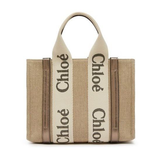 Chloe Chloe Small Tote Shiny Gray Linen Raffia Shopper Top Handle Size ONE SIZE - 1 Thumbnail
