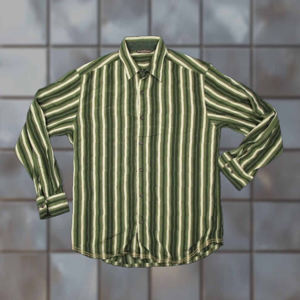 Tommy Bahama TOMMY BAHAMA Shirt Mens Medium Green Button Up Silk Wool Retro Casual Work Shirt Size US M / EU 48-50 / 2 - 1 Thumbnail