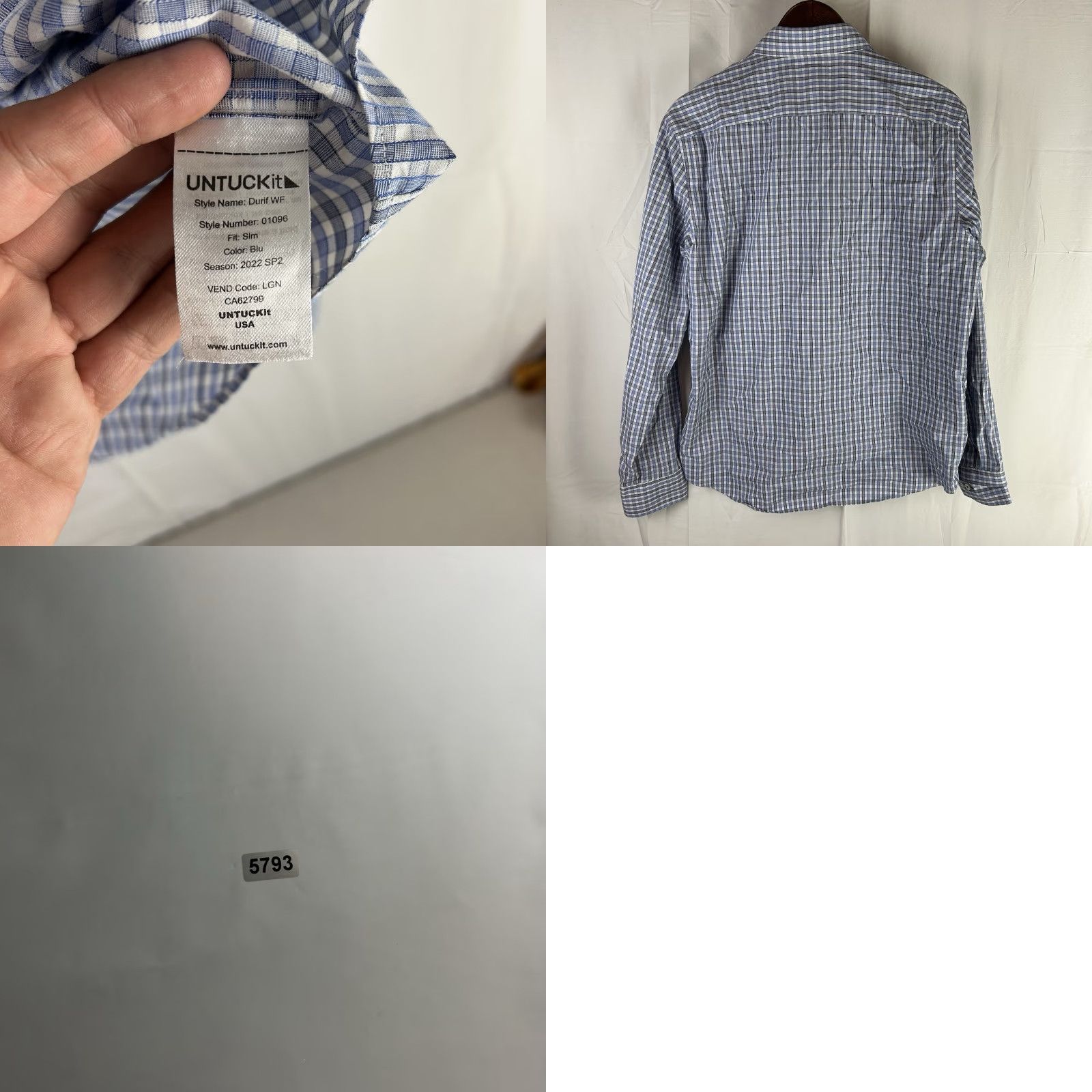 UNTUCKit UNTUCKit Shirt Men's Large Slim Blue Check Durif Wrinkle Free Long Sleeve Button-Up Size US L / EU 52-54 / 3 - 8 Thumbnail