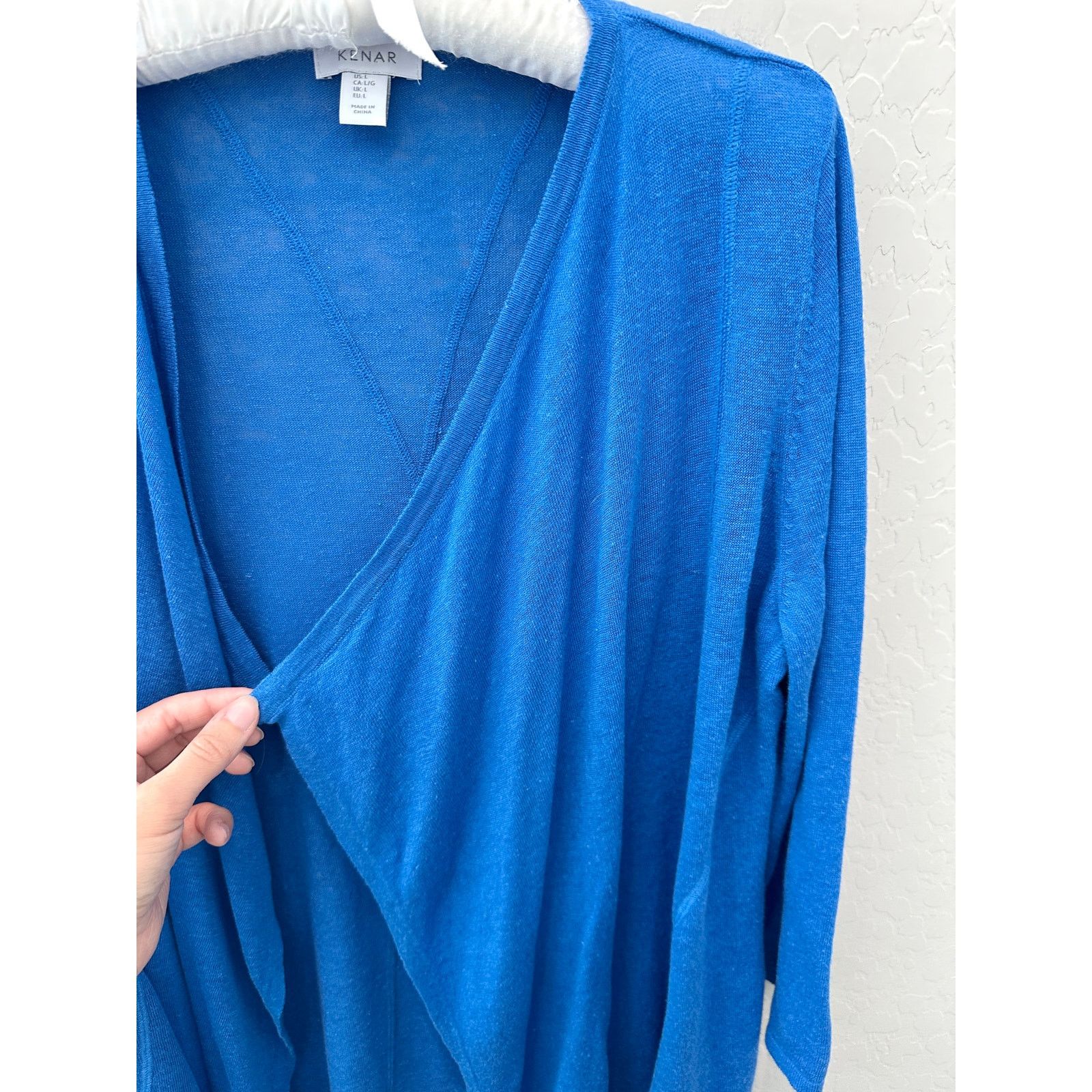 Other KENAR | Blue Linen Lightweight Open Front Waterfall Cardigan Size L / US 10 / IT 46 - 4 Thumbnail