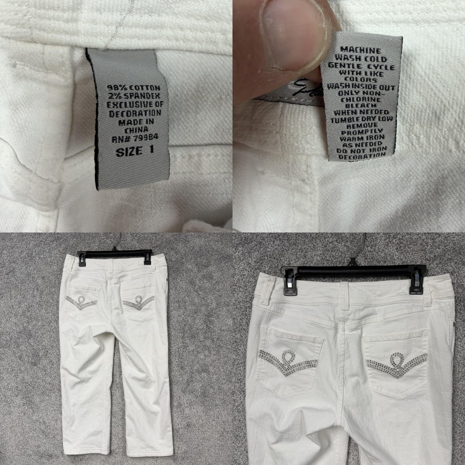 Vintage Chico's Platinum Capri Jeans Regular 32x23 White Rhinestone 5-Pocket Denim Capri Women's Jeans Vintage? No Size 25" / US 0 / IT 36 - 8 Thumbnail