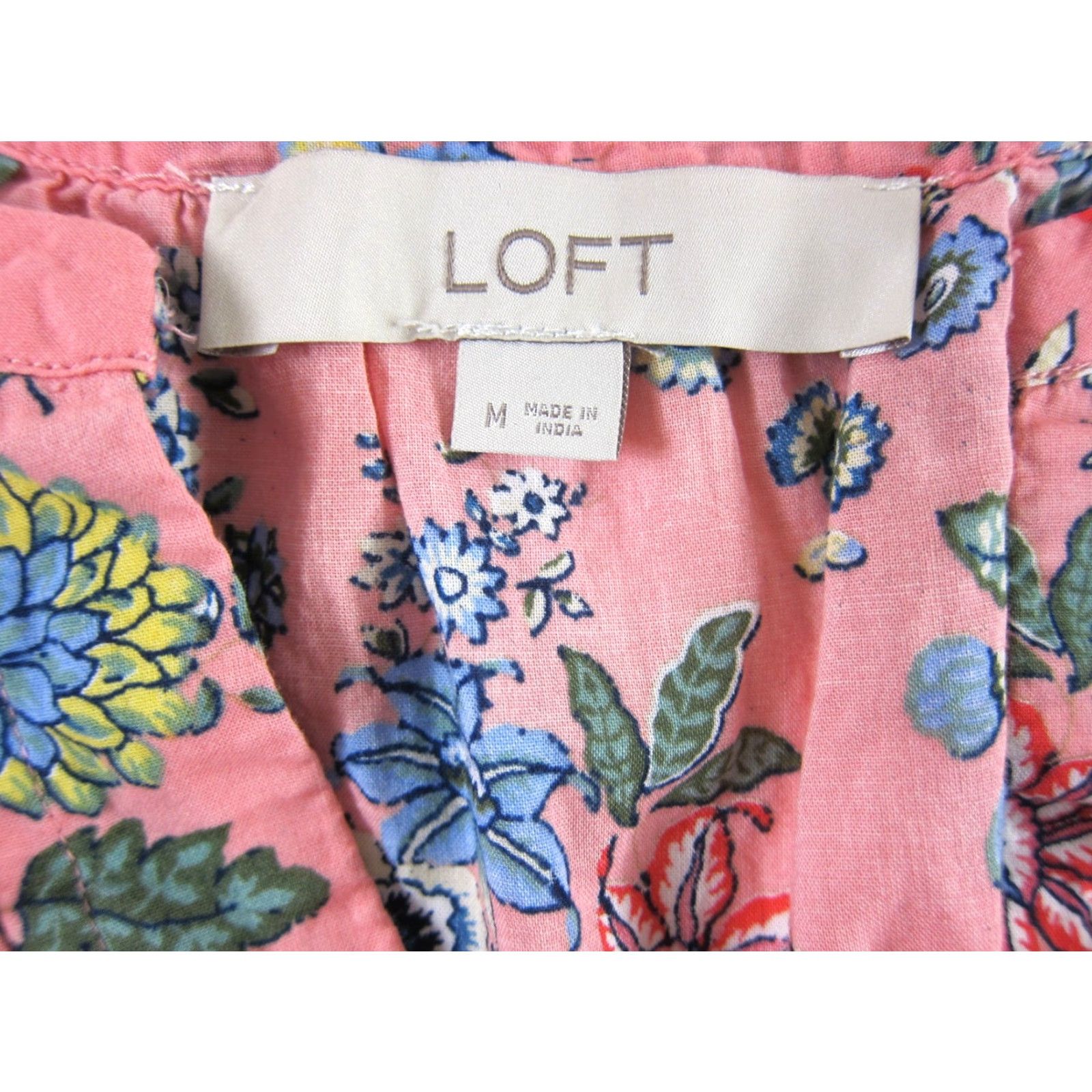 Ann Taylor Ann Taylor Loft Blouse Shirt M Pink Floral Short Sleeve Tunic 100% Cotton Womens Regular Size M / US 6-8 / IT 42-44 - 3 Thumbnail