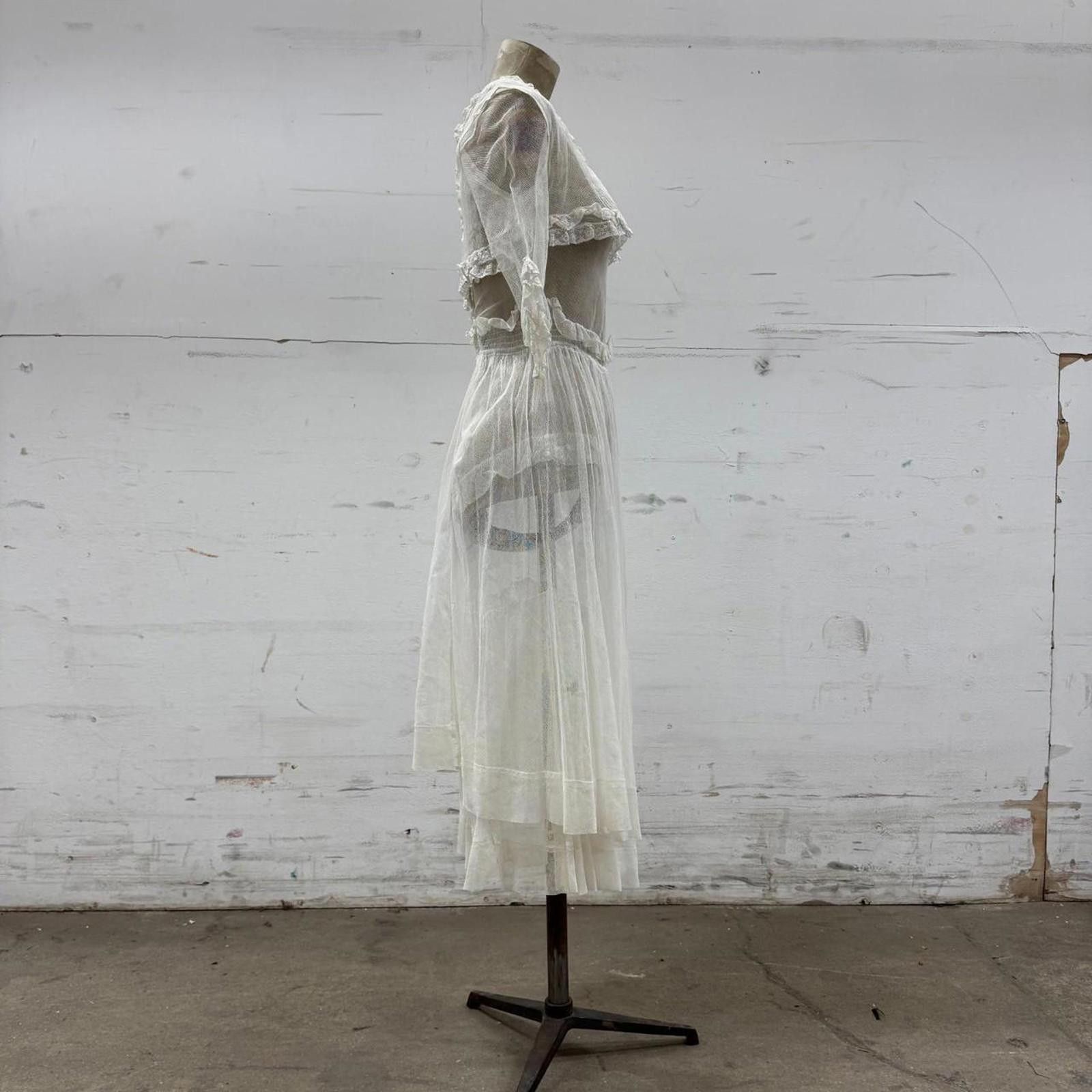 Other Edwardian Vtg 1910s White Lace Tulle Lingerie Dress Antique Size XS / US 0-2 / IT 36-38 - 8 Thumbnail