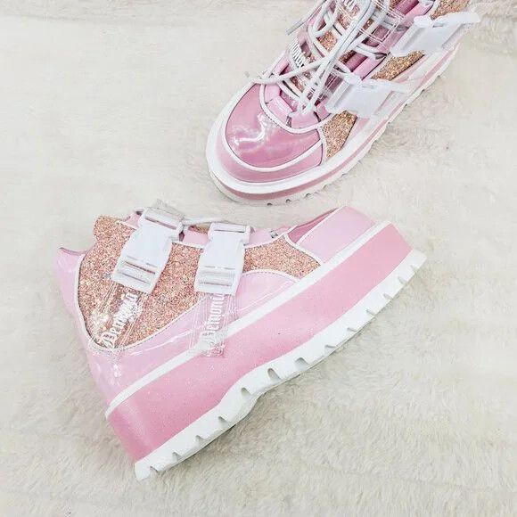 DEMONIA Slacker 50 Pink Glitter Platform Sneaker Ankle Boot