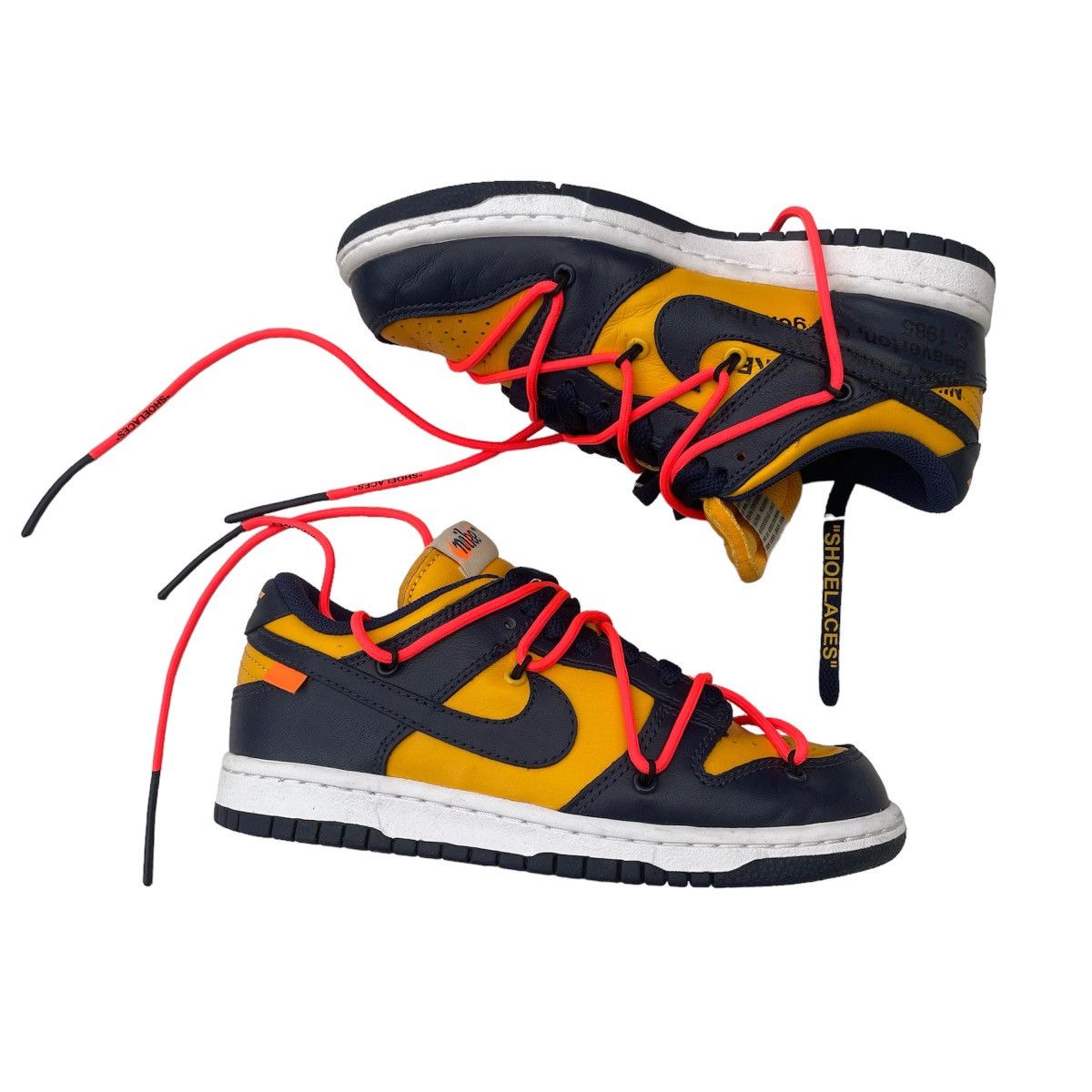 image of Nike Dunk Low Off White University Gold Shoes in Blue/Gold, Women's (Size 5)