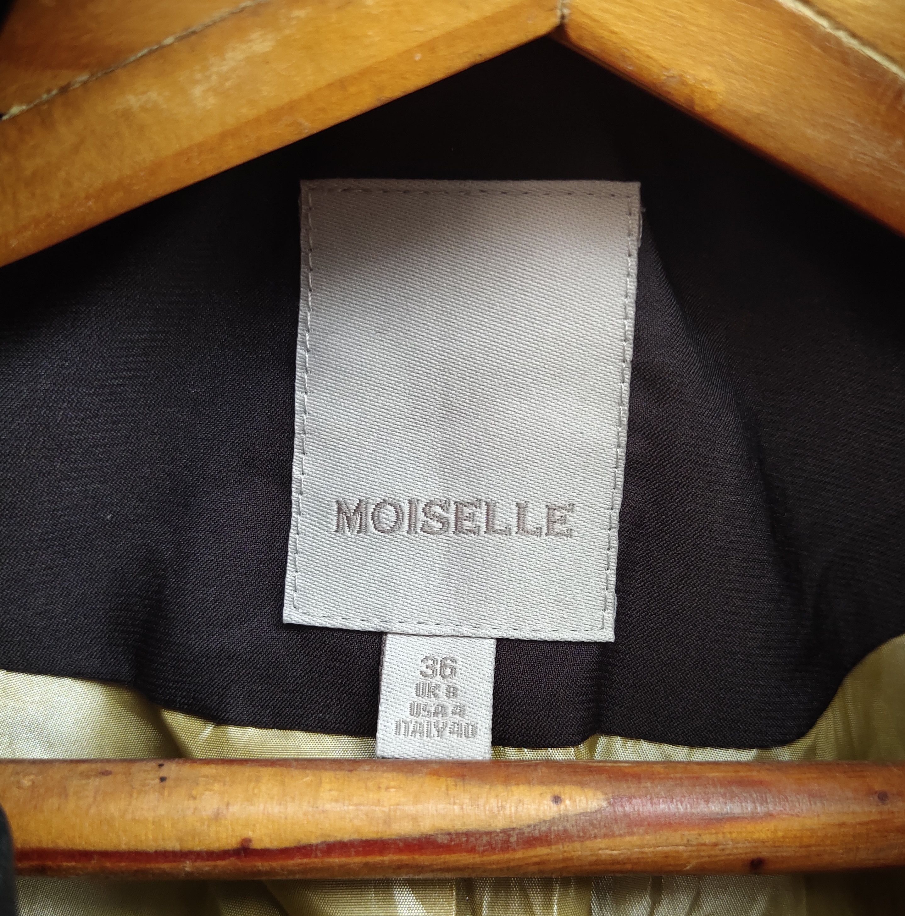 Designer (J443) Moiselle HK Black Wool Leather Notch Lapel Jacket Size S / US 4 / IT 40 - 6 Thumbnail