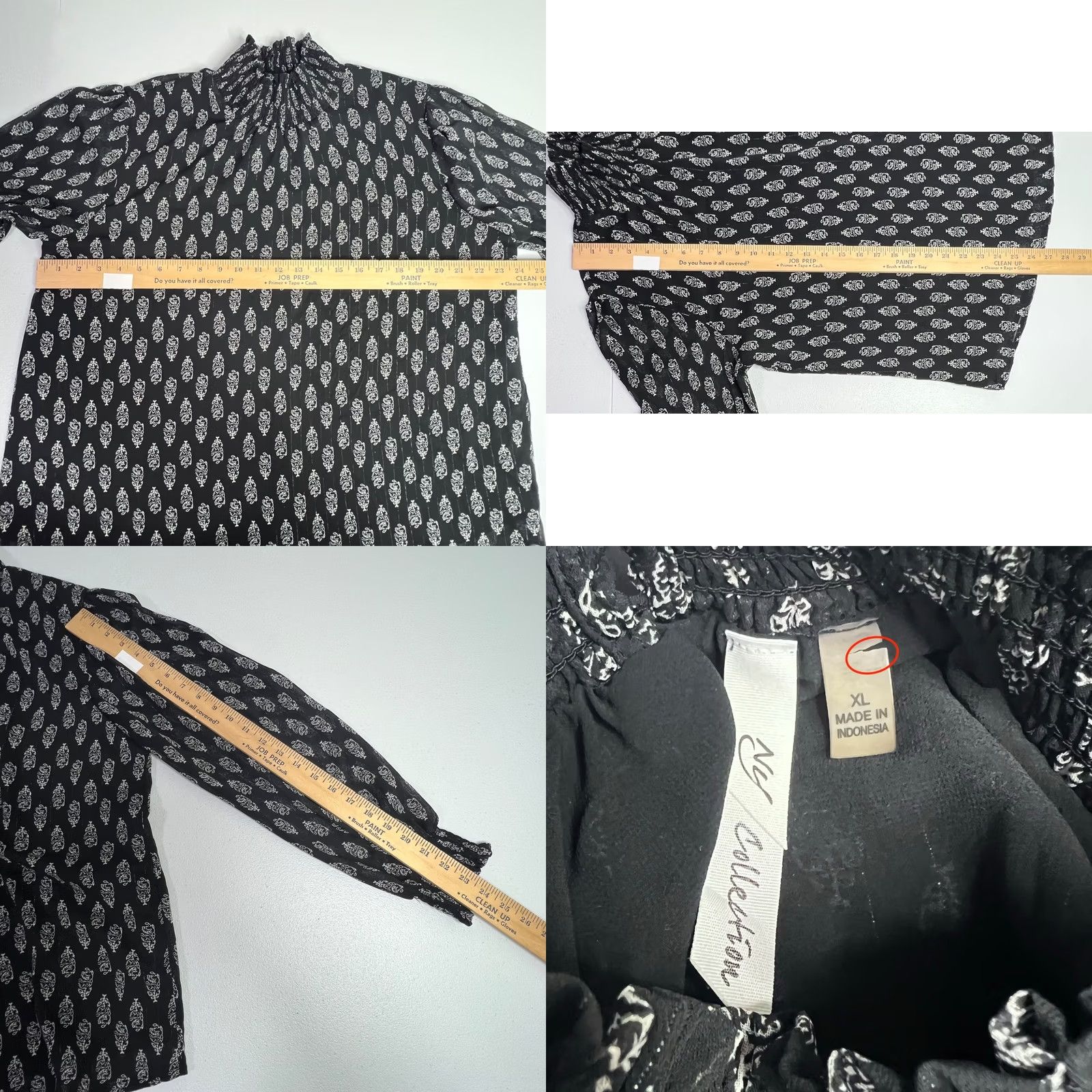 Vintage NY Collection Floral Smocked Mock Neck Top Womens XL Black White Metallic Office Size XL / US 12-14 / IT 48-50 - 9 Thumbnail
