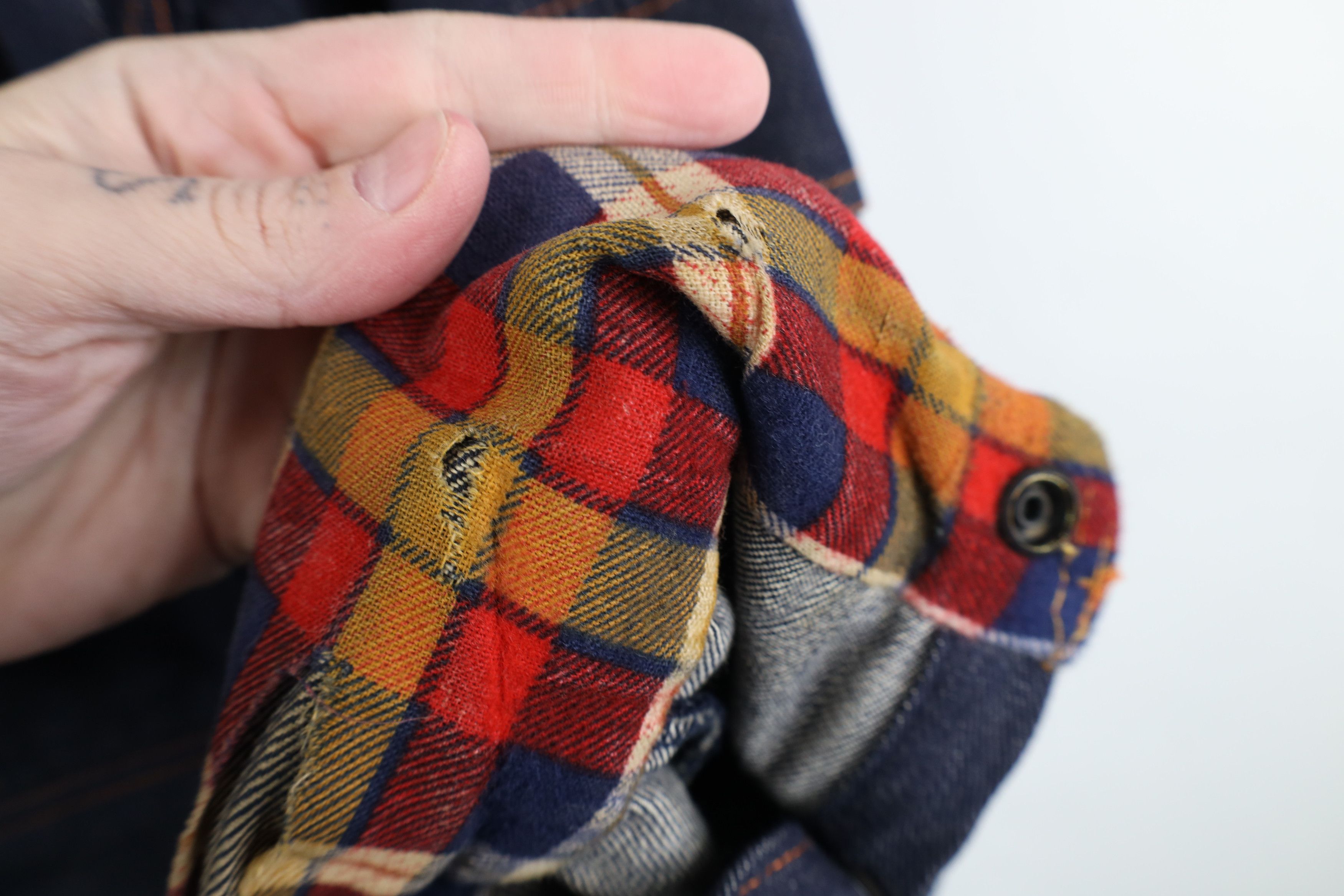 Vintage Vintage 70s Streetwear Plaid Trim Denim Chore Jacket Indigo Size US M / EU 48-50 / 2 - 5 Thumbnail