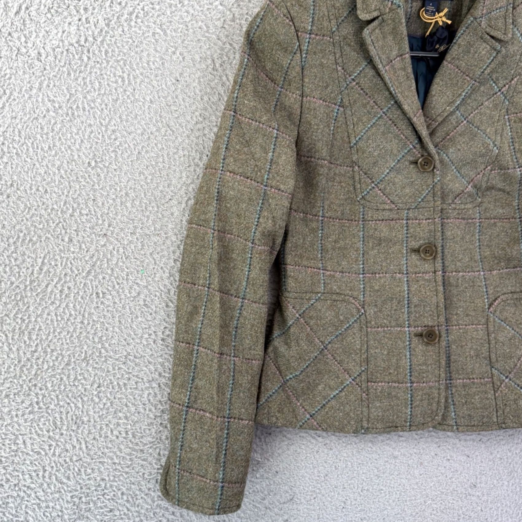 Brooks Brothers VINTAGE Brooks Brothers Blazer Womens 4 Green Tweed Wool Notch 3-Button Single-Breasted Lined Pockets Classic Tailored Jacket Size S / US 4 / IT 40 - 4 Thumbnail