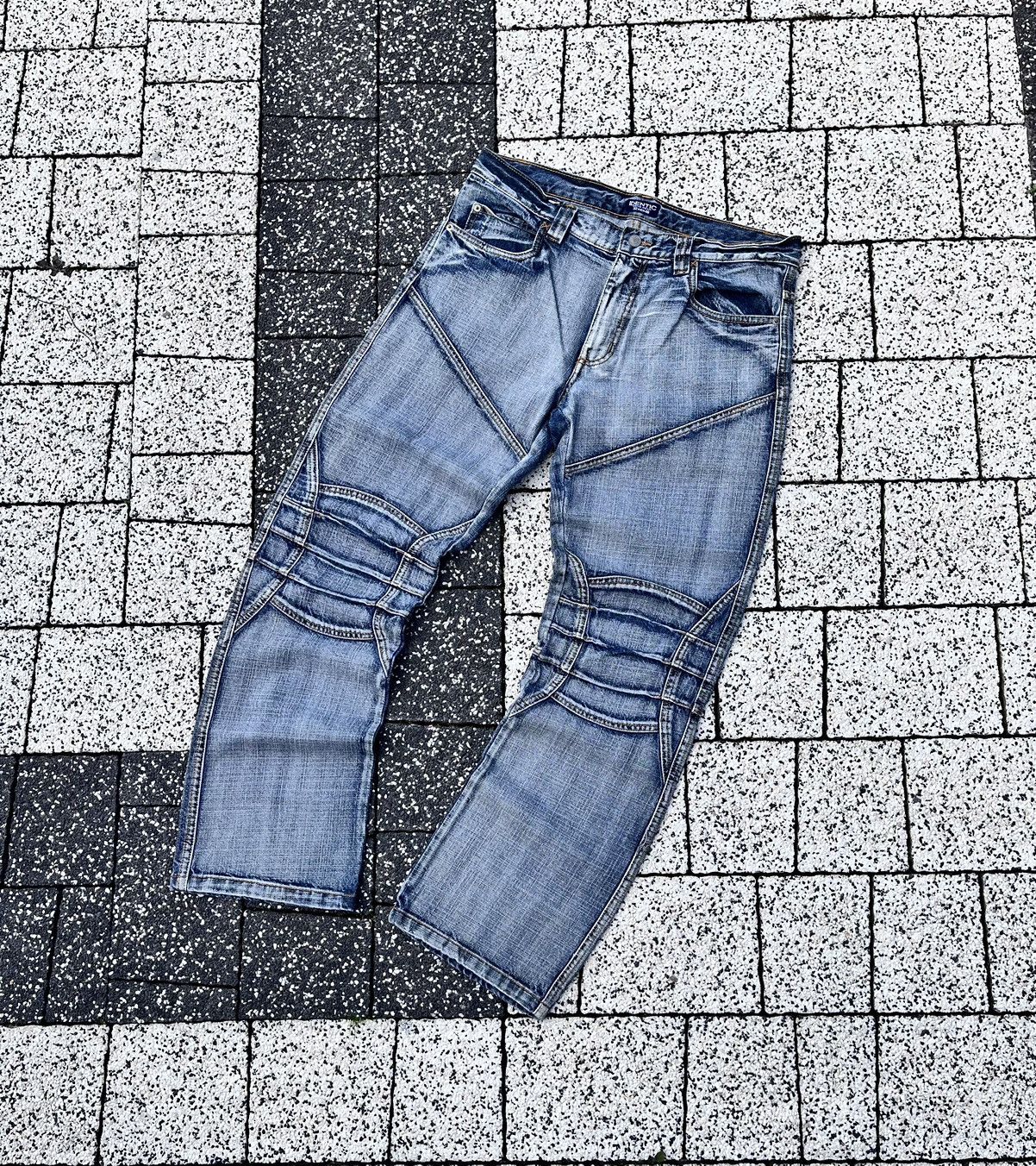 Japanese Brand × Vintage Vintage Double Knee Distressed Faded Jeans Trashed Pants Size US 32 / EU 48 - 3 Thumbnail