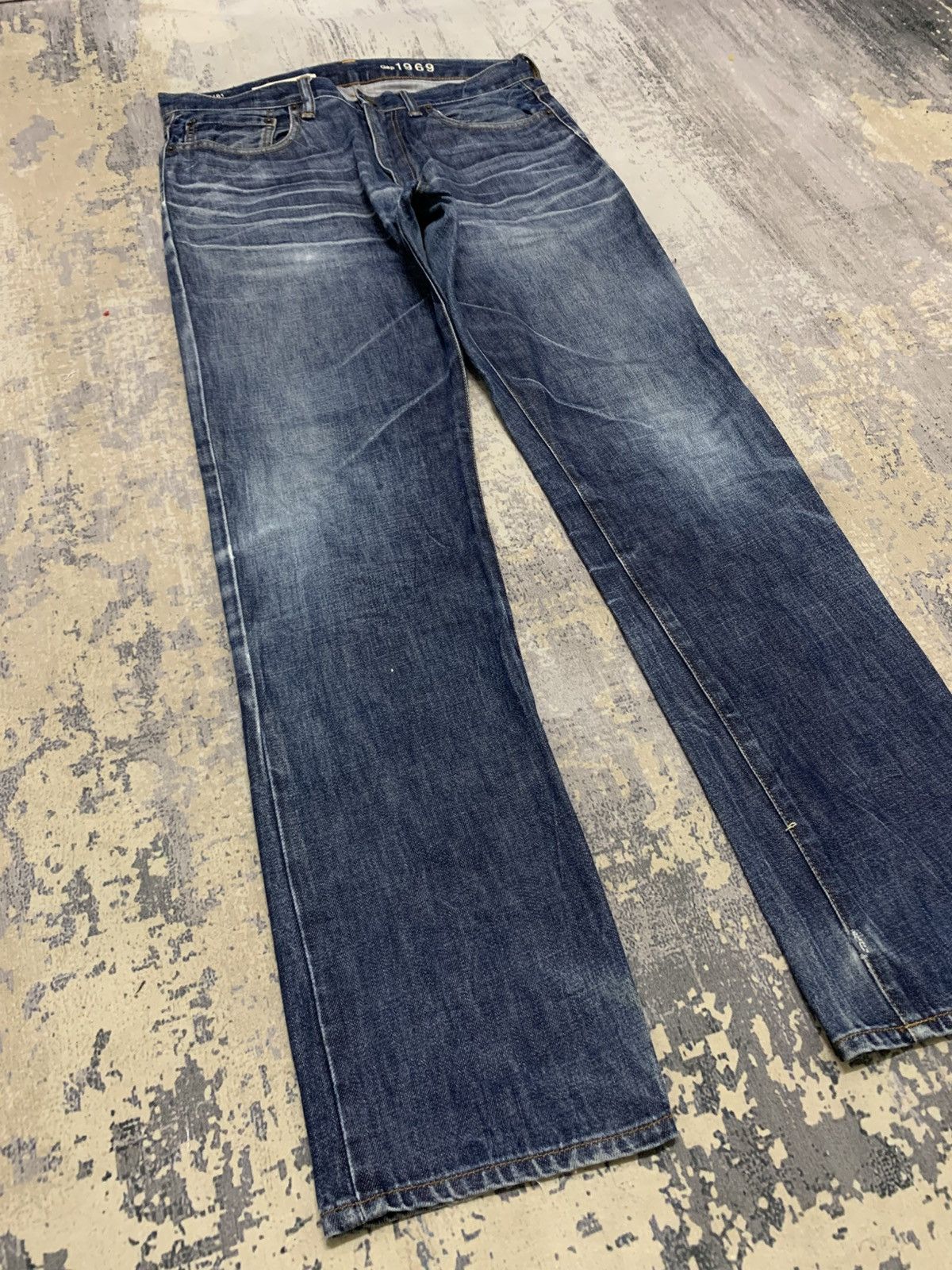 Japanese Brand Gap 1969 Vintage Distressed Dark Indigo Straight Denim Size US 33 - 4 Thumbnail