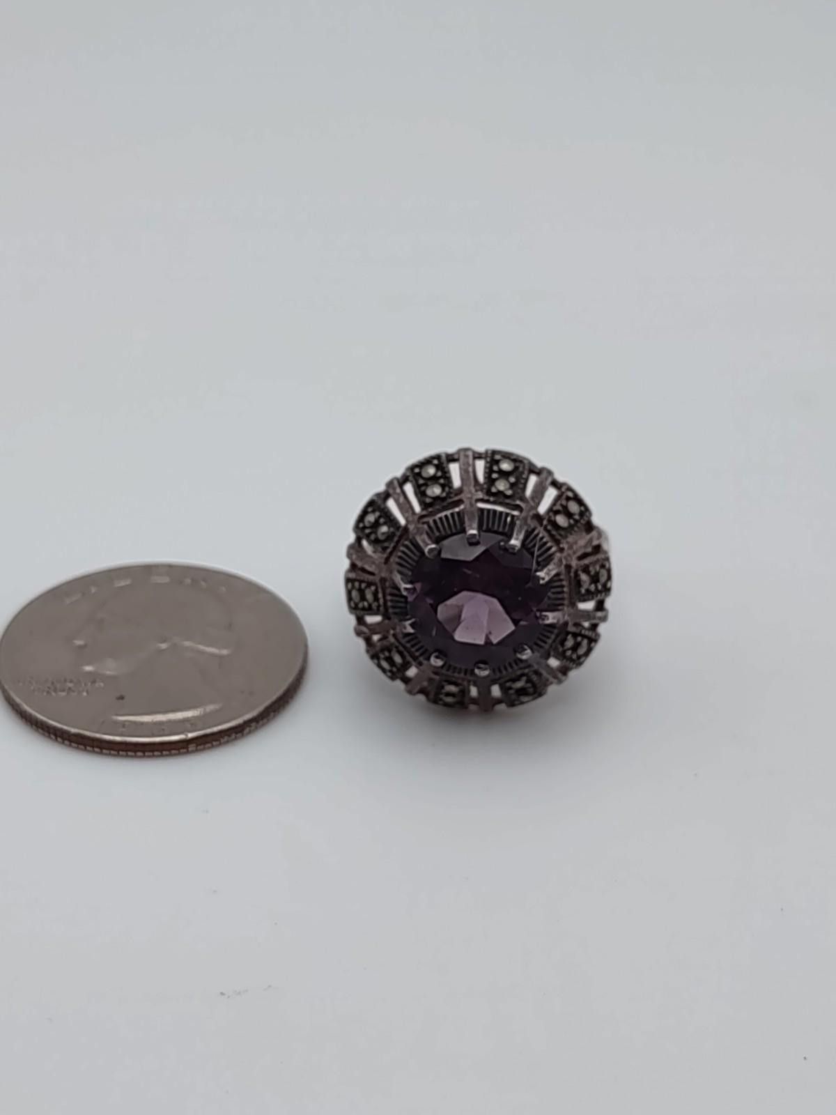 The Unbranded Brand Sterling 925 Amethyst Marcasite Ring Sz 7.25 Size ONE SIZE - 3 Thumbnail