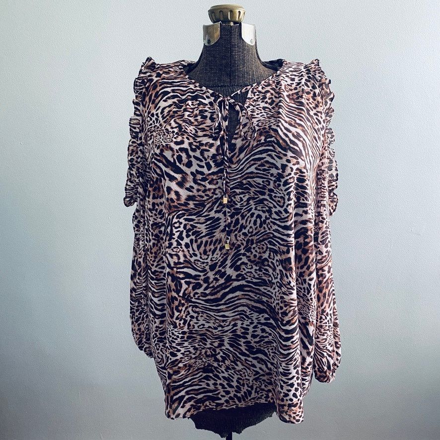Michael Kors Michael Michael Kors cheetah print cold shoulder blouse Size XXL / US 16-18 / IT 52-54 - 1 Thumbnail