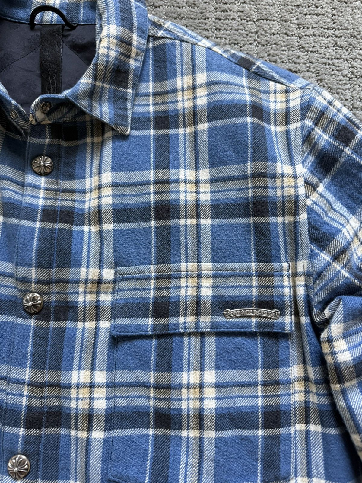 Chrome Hearts PLAID FLANNEL BLUE PADDED JACKET SHIRT Size US XL / EU 56 / 4 - 2 Thumbnail