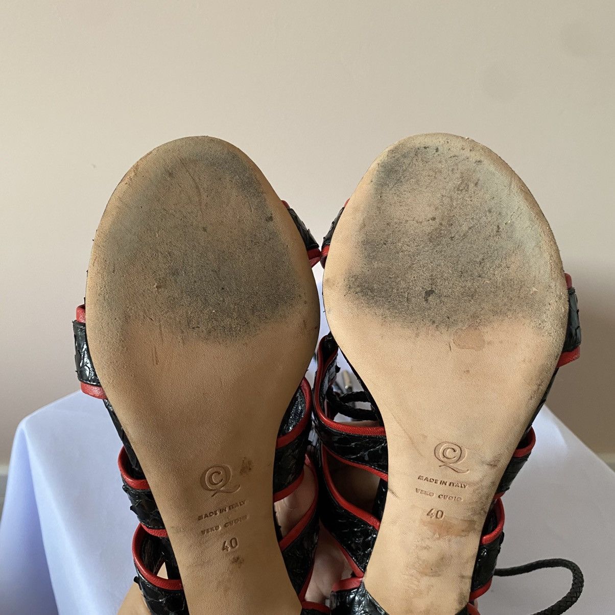 Alexander McQueen Alexander McQueen Python Black/Red Lace Up Heels Sandals Y2K Size US 10 / IT 40 - 11 Thumbnail