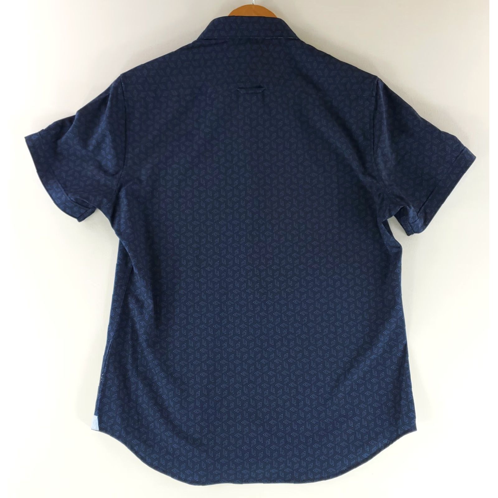 Vintage 7 Diamonds Shirt Geometric 4 Way Stretch Short Sleeve Button Up Mens M Blue Size US M / EU 48-50 / 2 - 4 Thumbnail