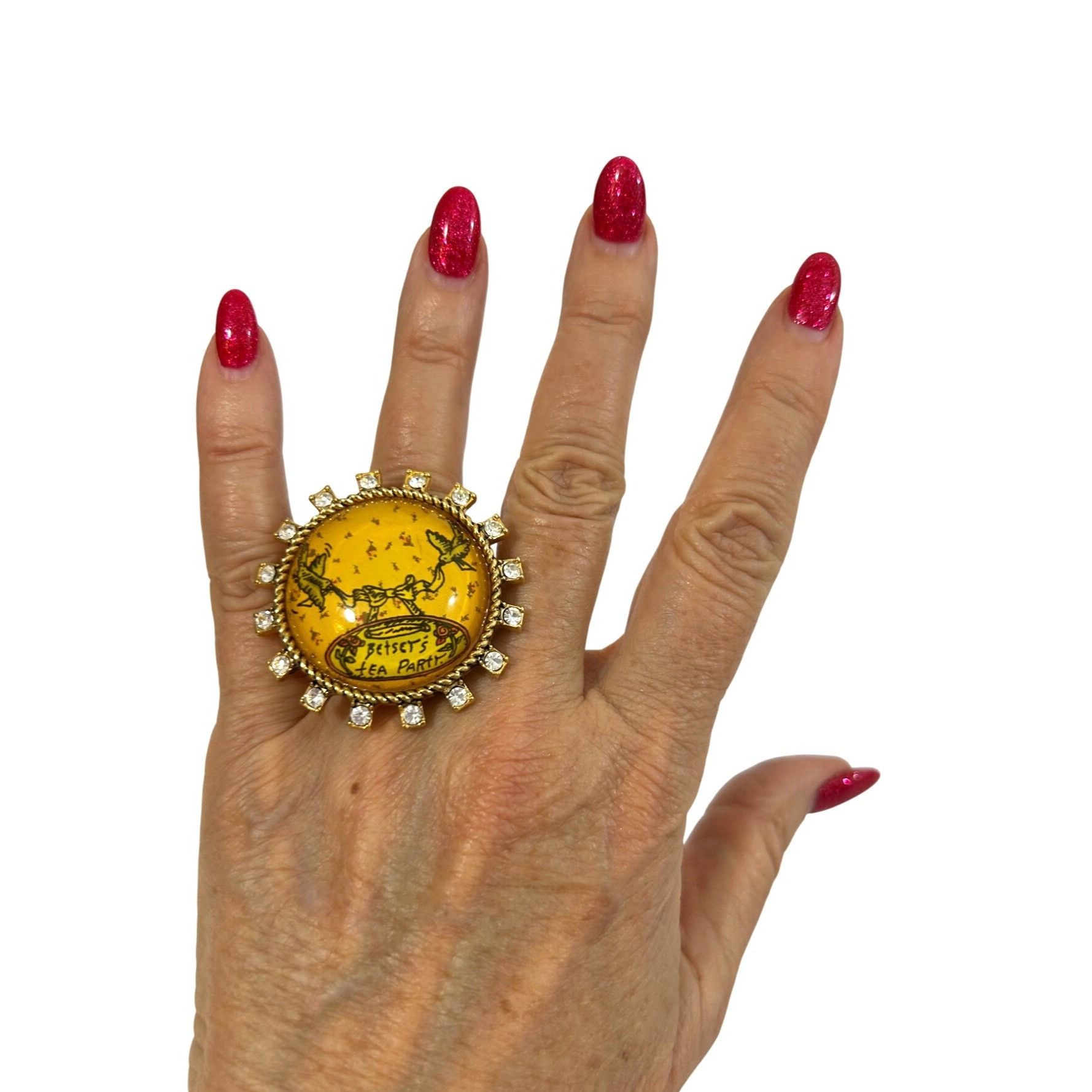 Betsey Johnson Betsy Johnson Tea Party Fashion Ring Vtg 7 Lucite Crystals G Size ONE SIZE - 2 Thumbnail