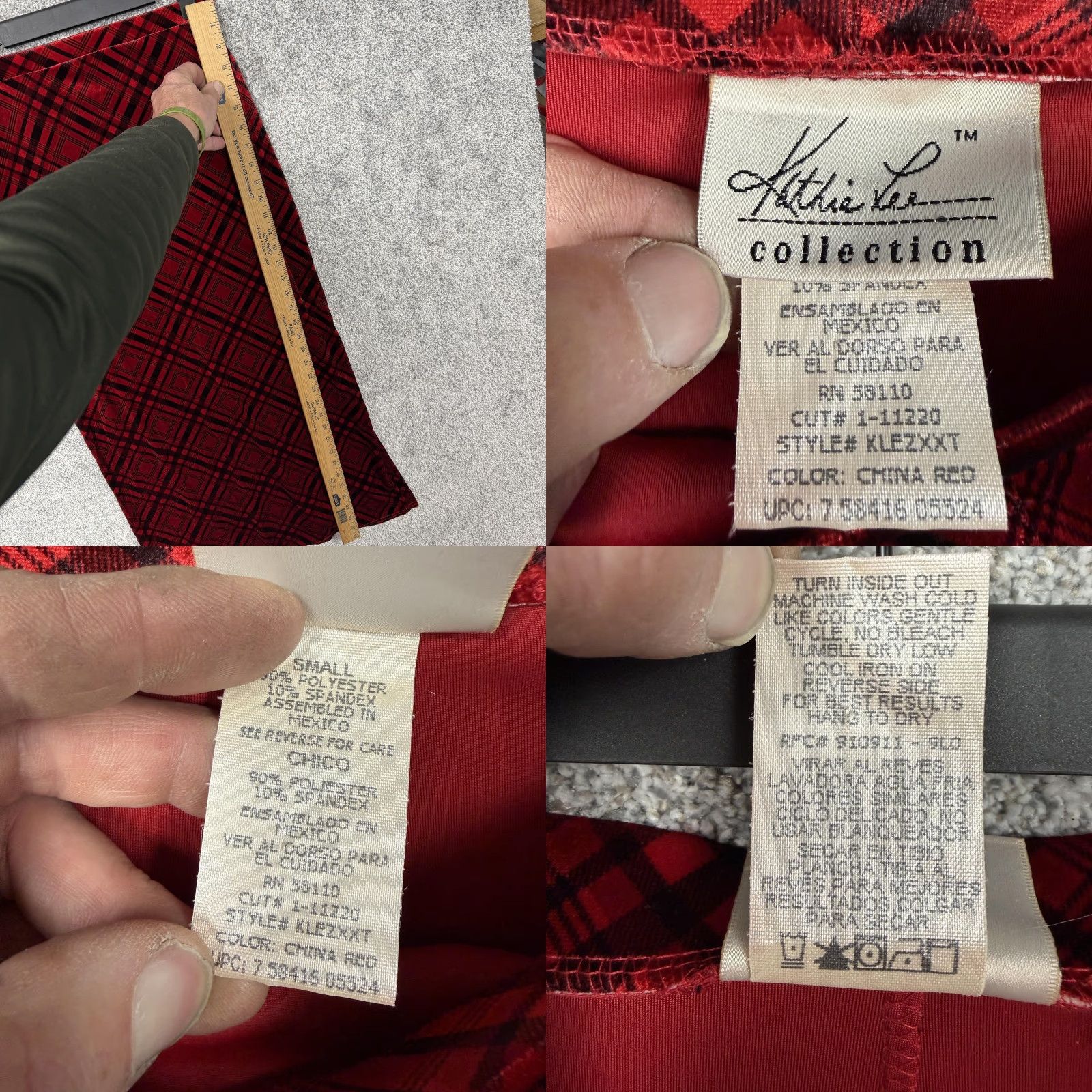 Lee VINTAGE Kathie Lee Collection Velour Outfit Set Women S China Red Plaid 2 Piece Sweater Skirt Autumn Winter 3/4 Sleeve Mens? Ladies? Size 28" / US 6 / IT 42 - 9 Thumbnail