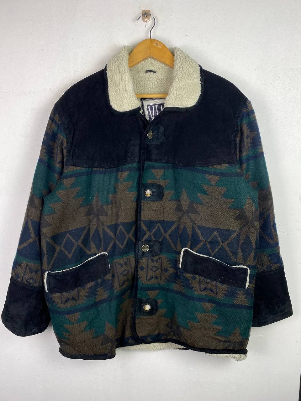 image of Avant Garde x Navajo Via Nova Pelle Navajo Suede Jacket Fleece Lining Nice Design, Men's (Size XL)