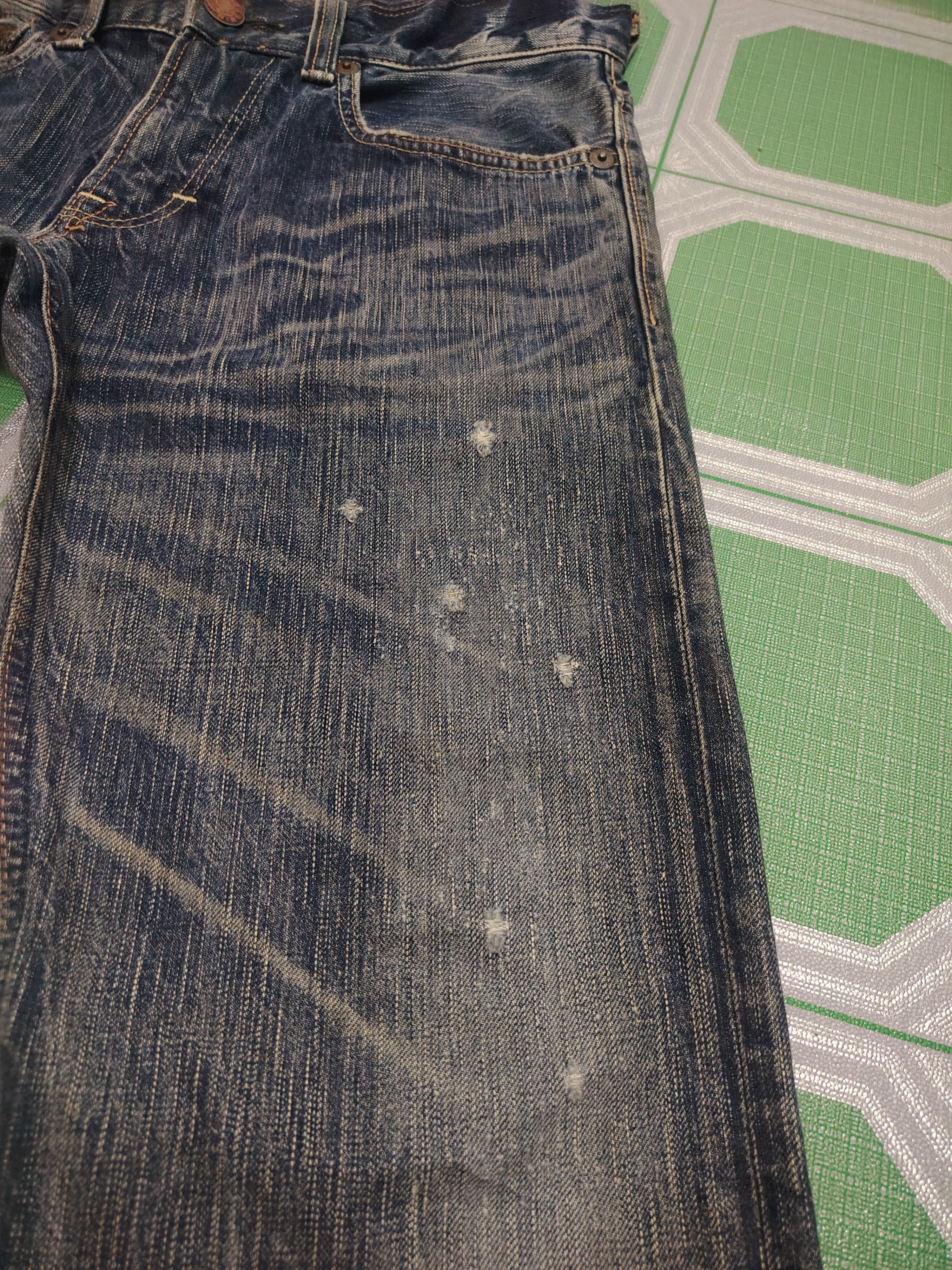 If Six Was Nine Japanese Edwin 503 Blue Trip Flare Jeans Distressed Jeans Size US 31 - 8 Thumbnail