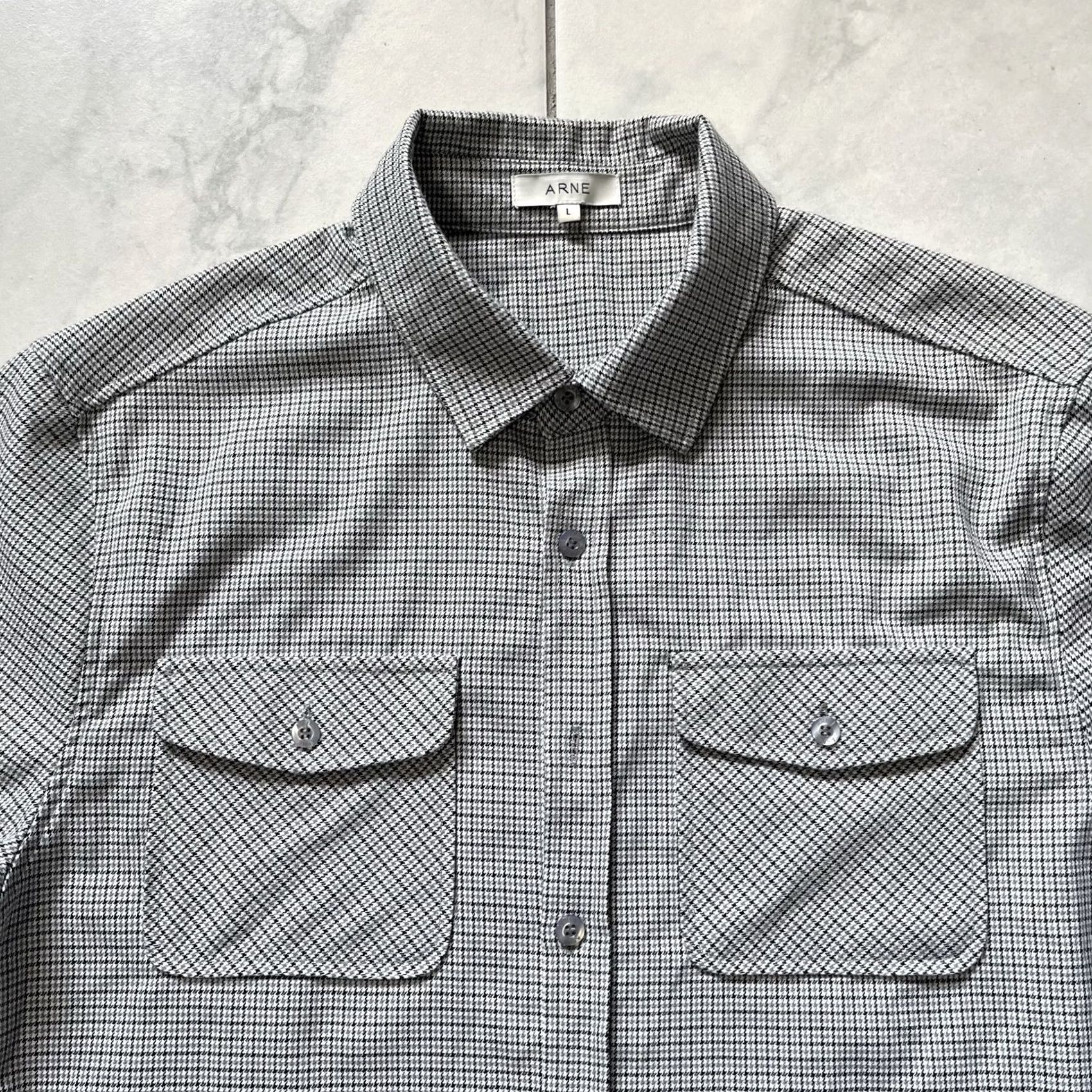 Vintage ARNE Shirt Large Black Gray Mens Button Up Herringbone Stretch Fit Modern Preppy Boy? Size US L / EU 52-54 / 3 - 2 Thumbnail