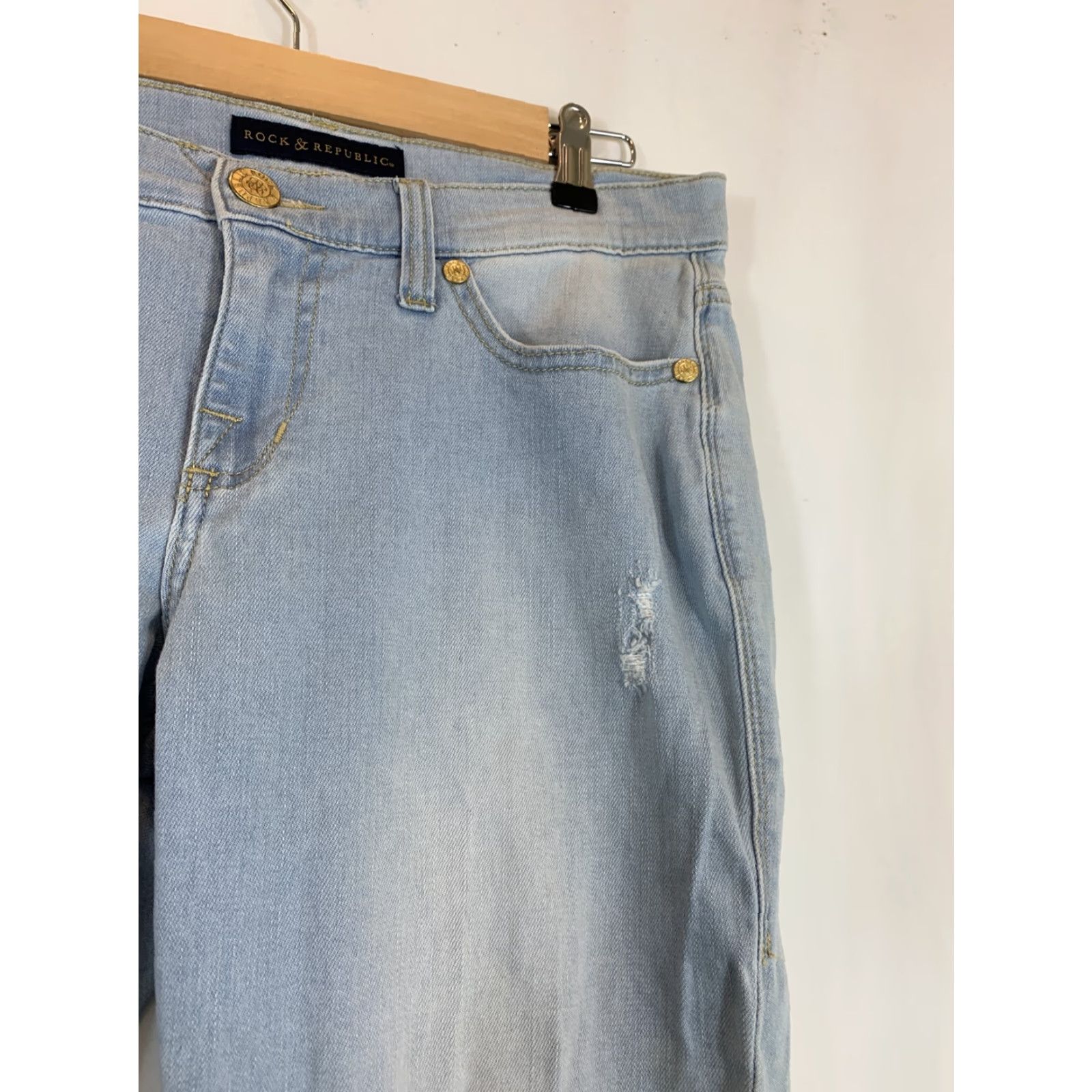 Vintage Rock & Republic Jeans Skinny Womens Size 8 Light Wash Distressed Jeans Size 30" / US 8 / IT 44 - 6 Thumbnail