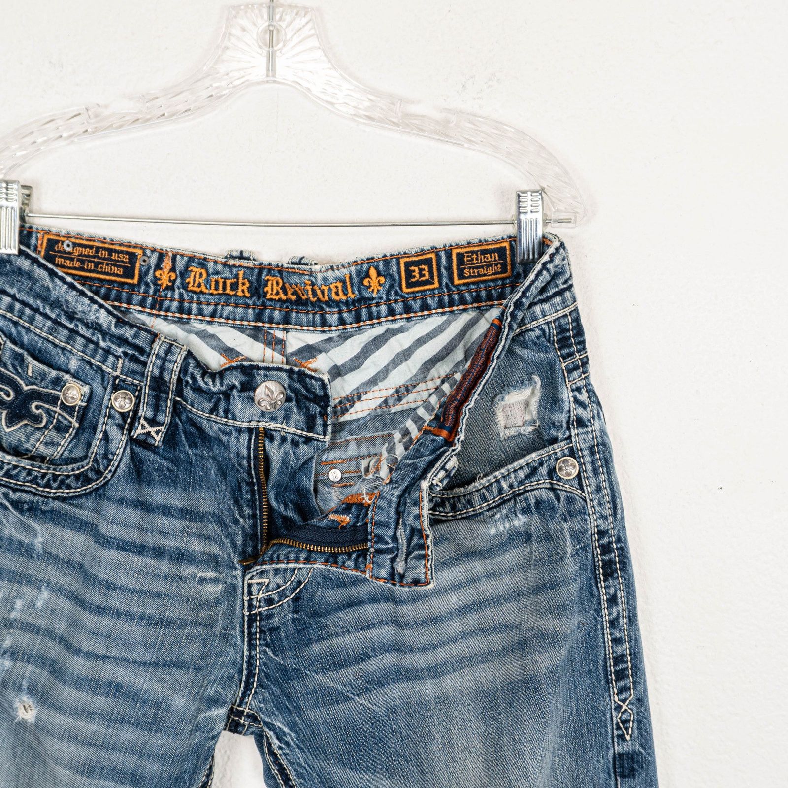 Rock Revival Rock Revival Ethan Straight Denim Jeans ripped Distressed 33 Size US 33 - 2 Thumbnail