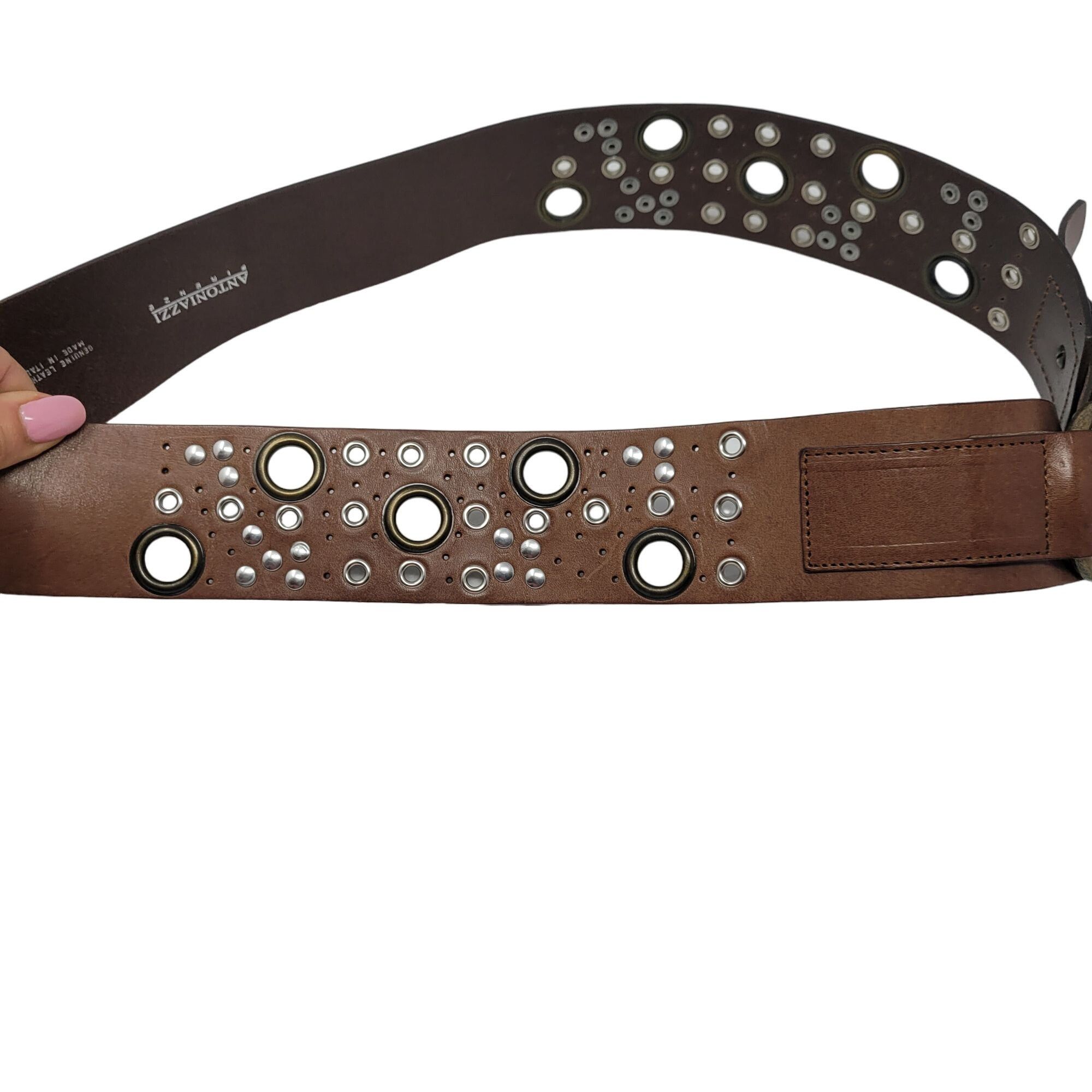 Designer Antoniazzi Firenze Artesian Leather Belt XL Brown Silver Bro Size ONE SIZE - 10 Thumbnail