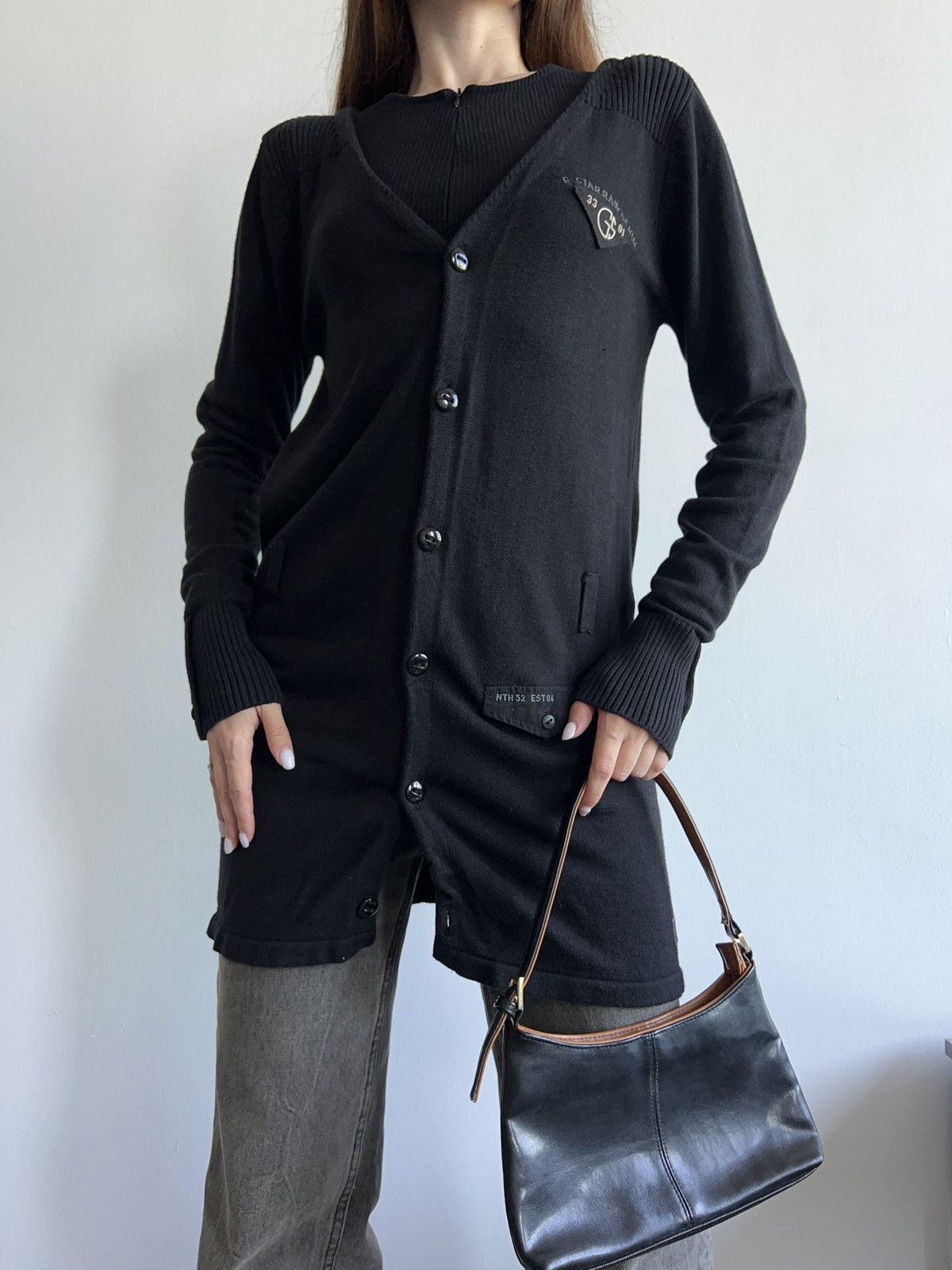 G-Star × Vintage G - Star RAW Knit Long Black Cardigan Jumper Size L / US 10 / IT 46 - 2 Thumbnail