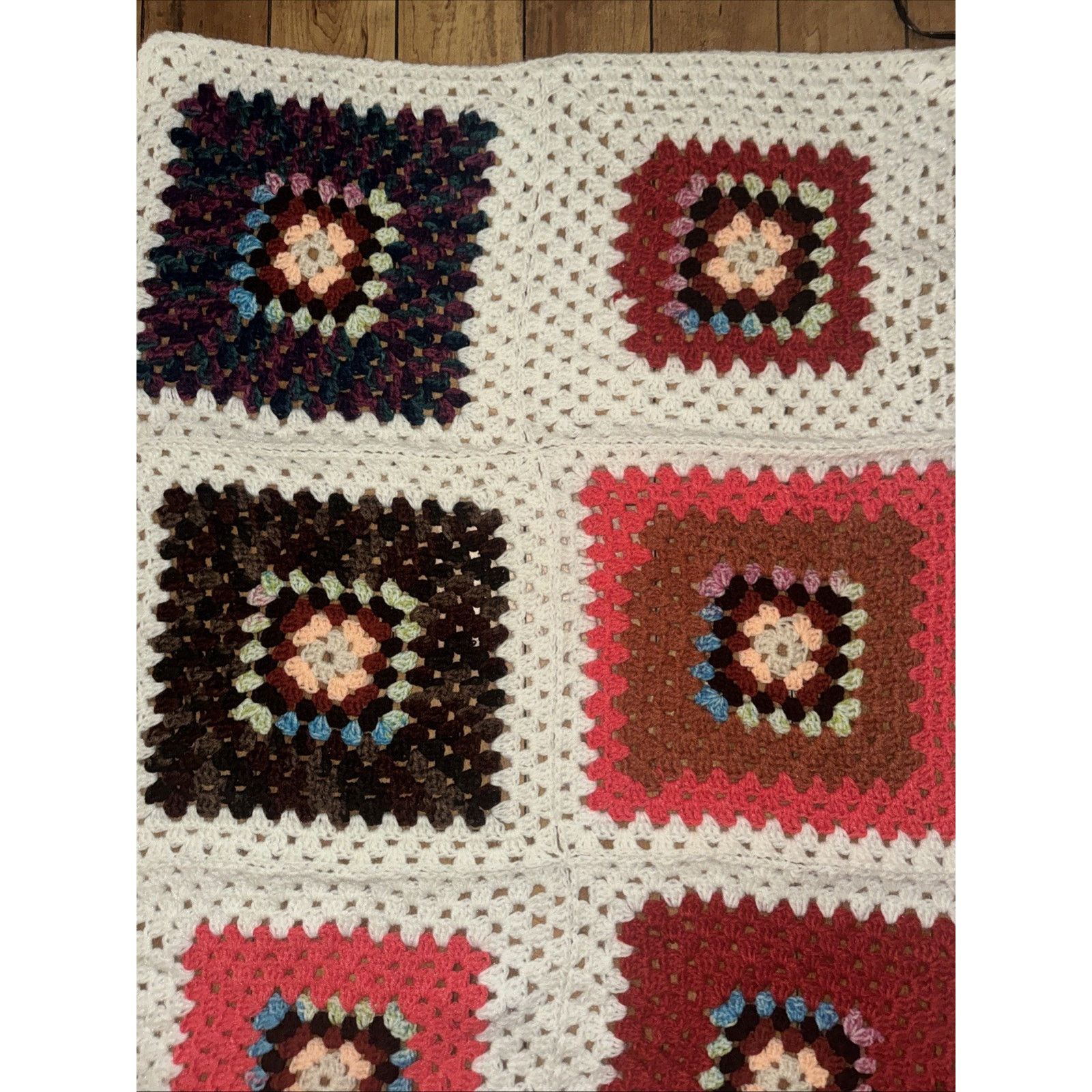 Handmade Vintage Crochet Floral Throw Blanket 49x62 Granny Core Size ONE SIZE - 6 Thumbnail