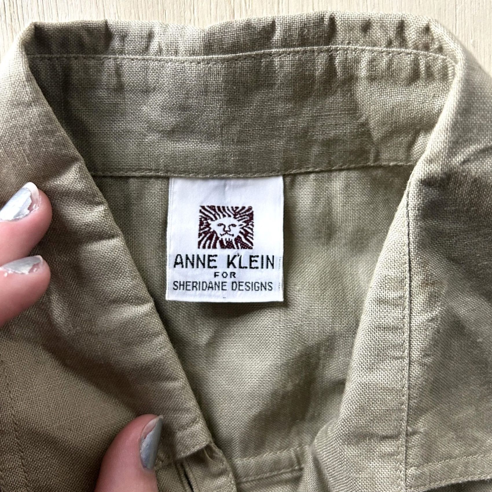 Anne Klein VINTAGE Anne Klein Button-Up Shirt Womens Large Beige Ramie Cotton Short Sleeve Size L / US 10 / IT 46 - 2 Thumbnail