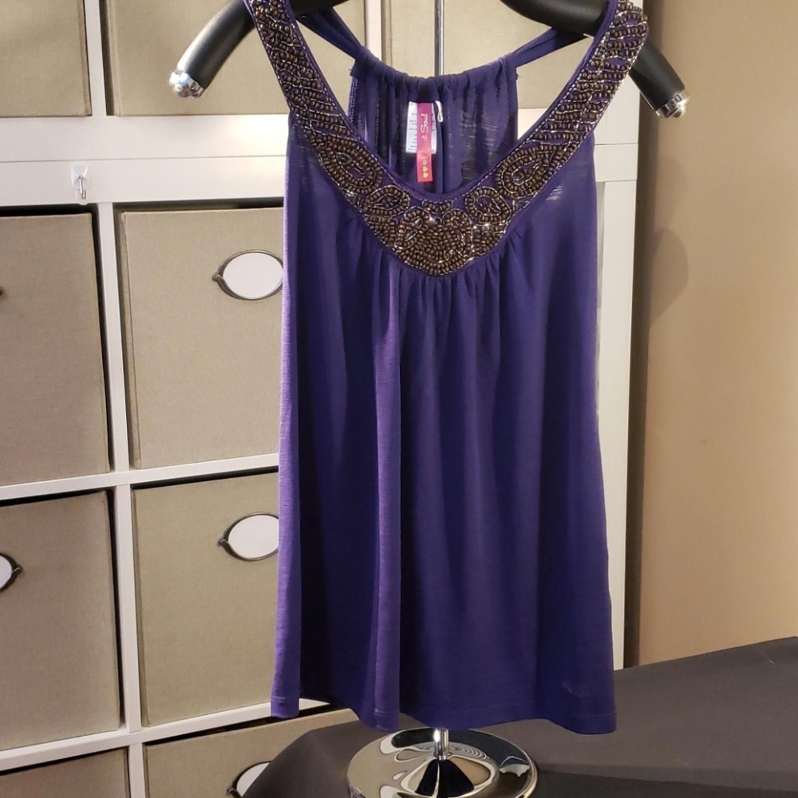 Other NWOT HeartSoul purple tank top with beading size L Size L / US 10 / IT 46 - 1 Thumbnail