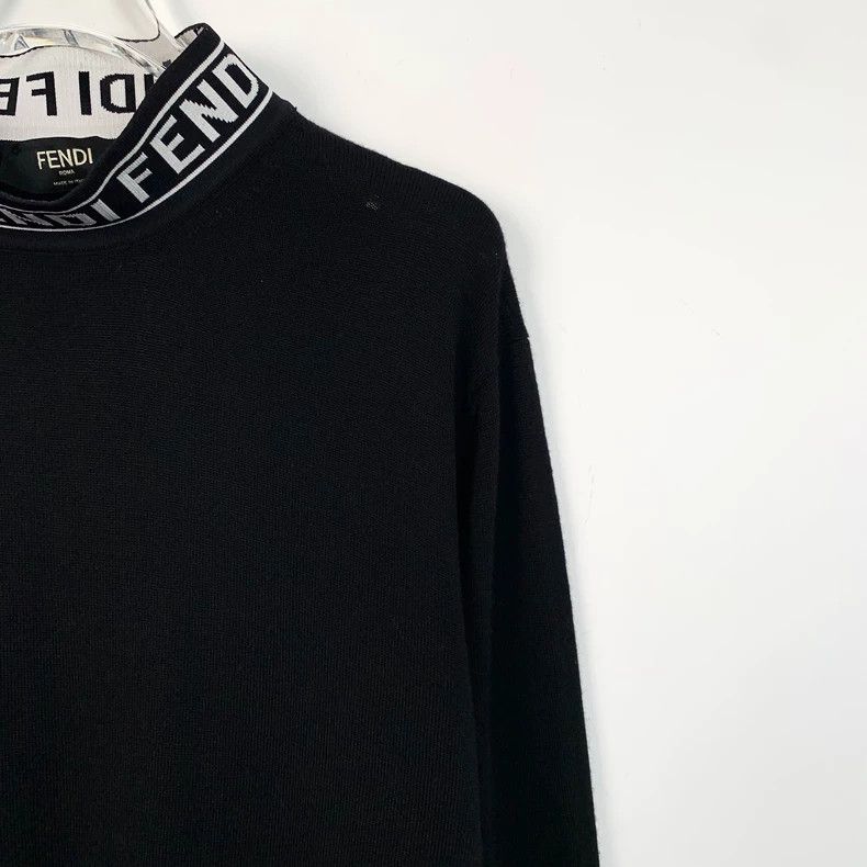Fendi FENDI Black logo letter embroidered high-neck wool long-sl Size 24" / US 00 / IT 34 - 3 Thumbnail