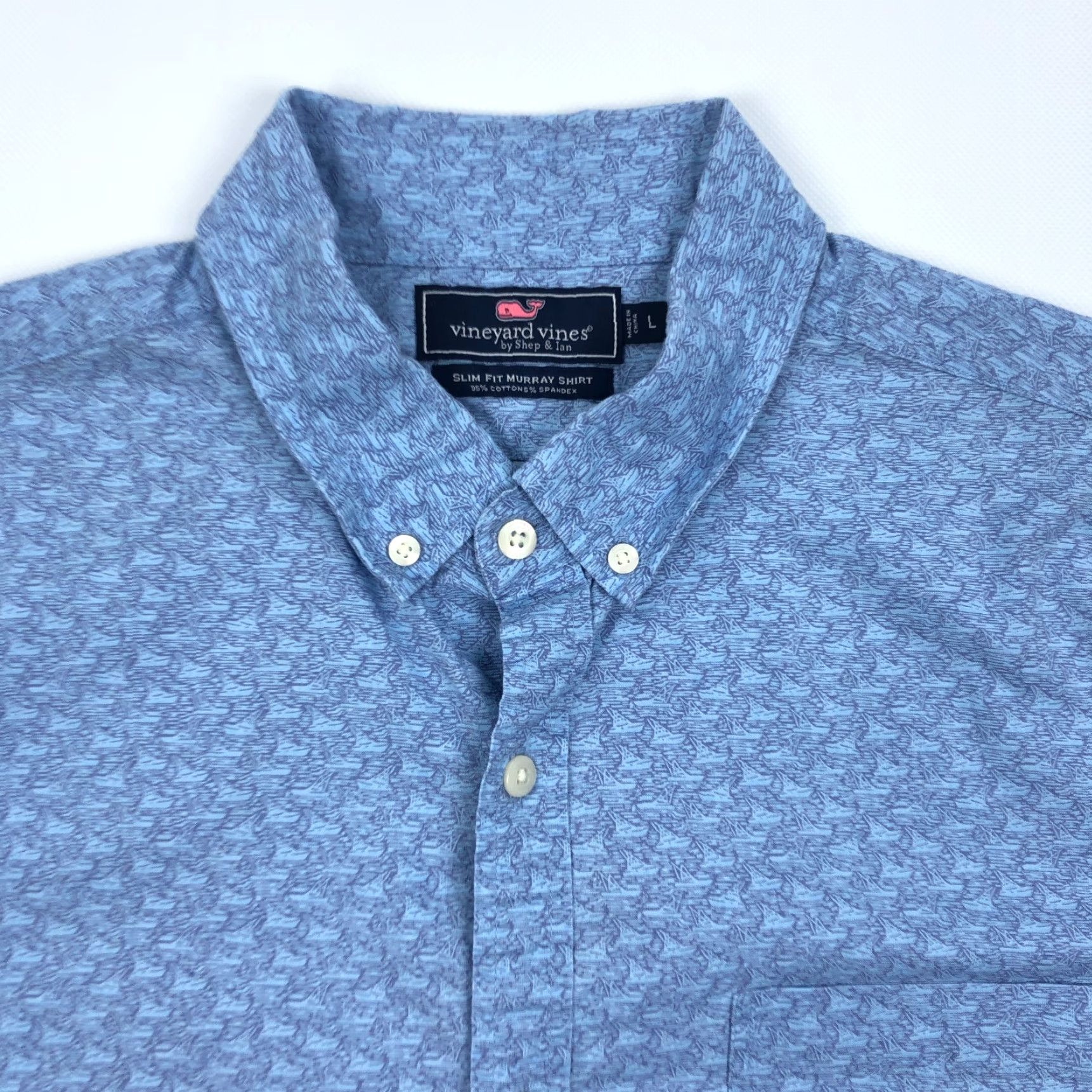 Vineyard Vines Vineyard Vines Shirt Men Large Slim Fit Murray Short Sleeve Button Up Boat Print Size US L / EU 52-54 / 3 - 2 Thumbnail