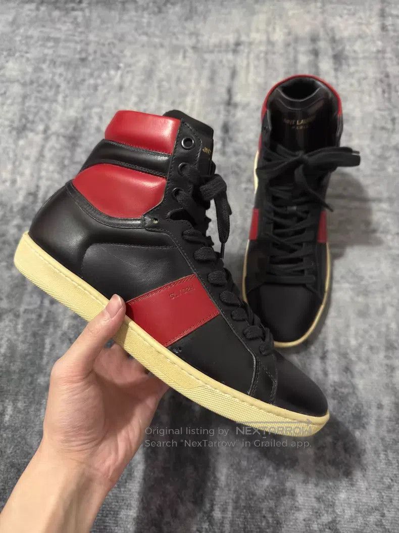 Saint Laurent Paris Saint Laurent Paris Calfskin Black and Red Patchwork High- Size US 7 / EU 40 - 2 Thumbnail