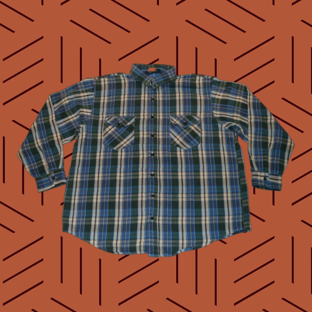 Vintage OSHKOSH B'GOSH MENS SHIRT 2XL BLUE GREEN COTTON VINTAGE FLANNEL USA BUTTON-FRONT 90s STYLE Mens Size US XXL / EU 58 / 5 - 1 Thumbnail