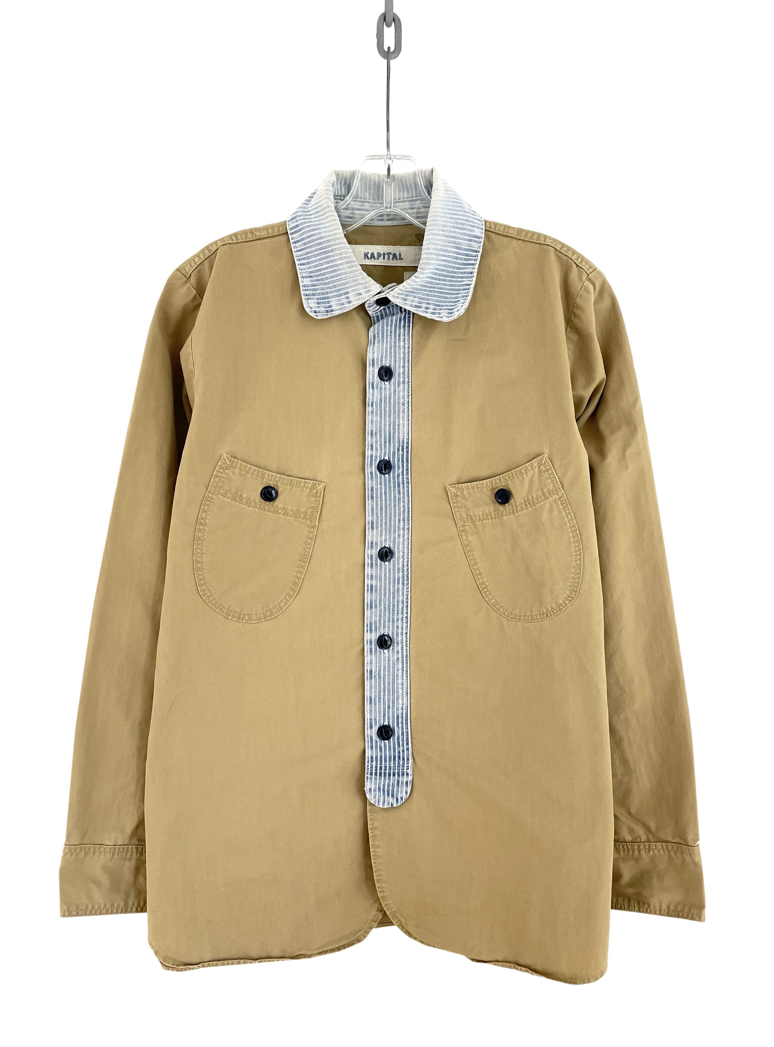 image of Kapital Hickory Stripe Work Shirt in Beige, Men's (Size Medium)