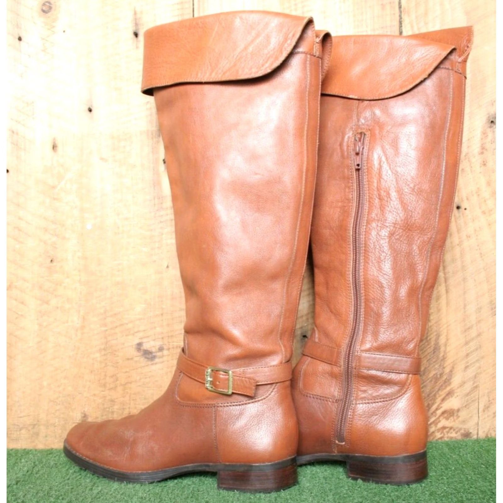 Ralph Lauren VINTAGE LRL Sabina Chestnut Brown Leather Buckle Strap 17" Tall Knee-High Boots Sz. 8B Womens Leather Riding Boot Smoking? Size US 8 / IT 38 - 3 Thumbnail