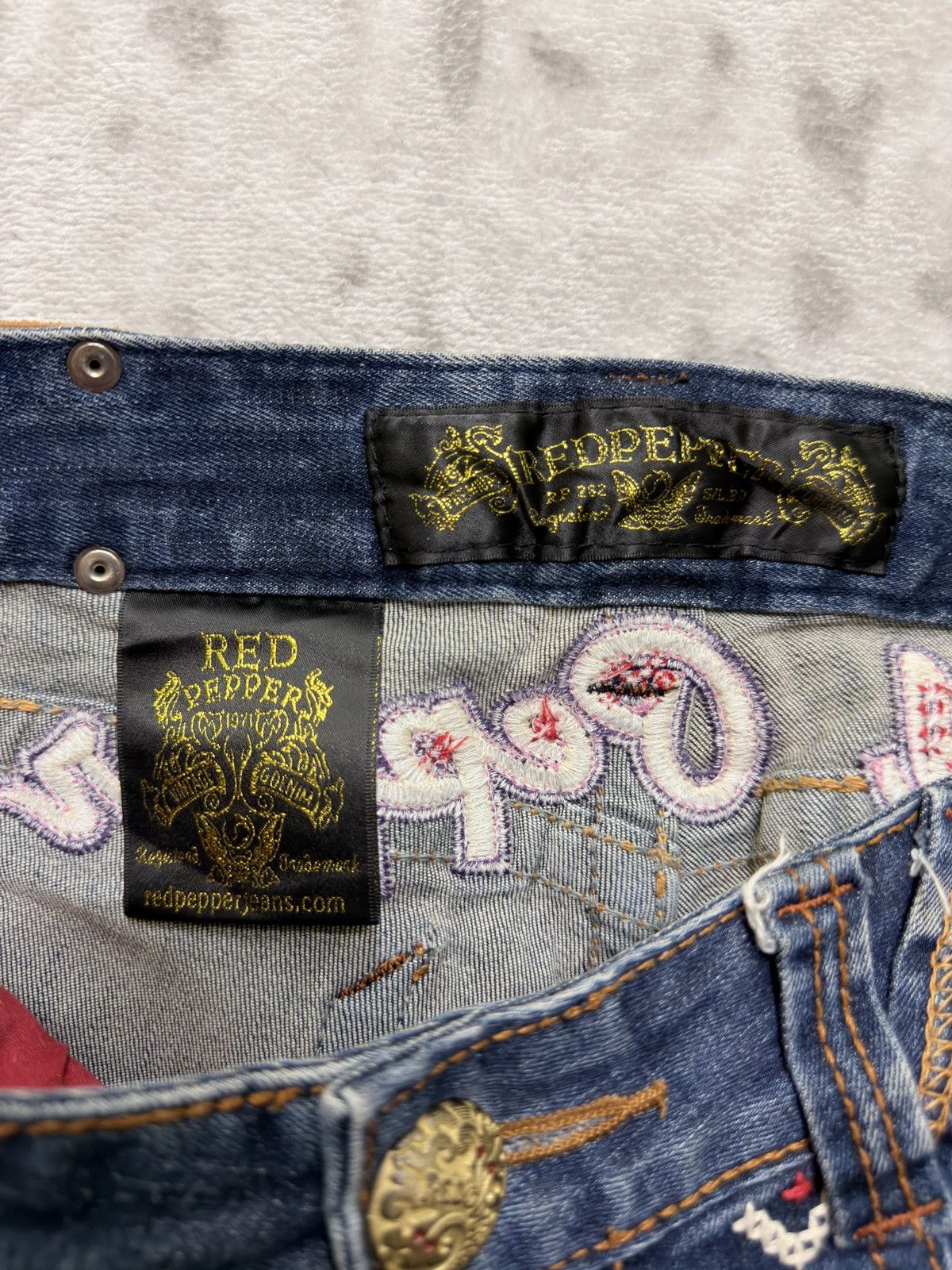 Hysteric Glamour Red Pepper Y2K Mud Wash Embroidered Wing Flare Bootcut Jeans Size US 28 / EU 44 - 14 Thumbnail