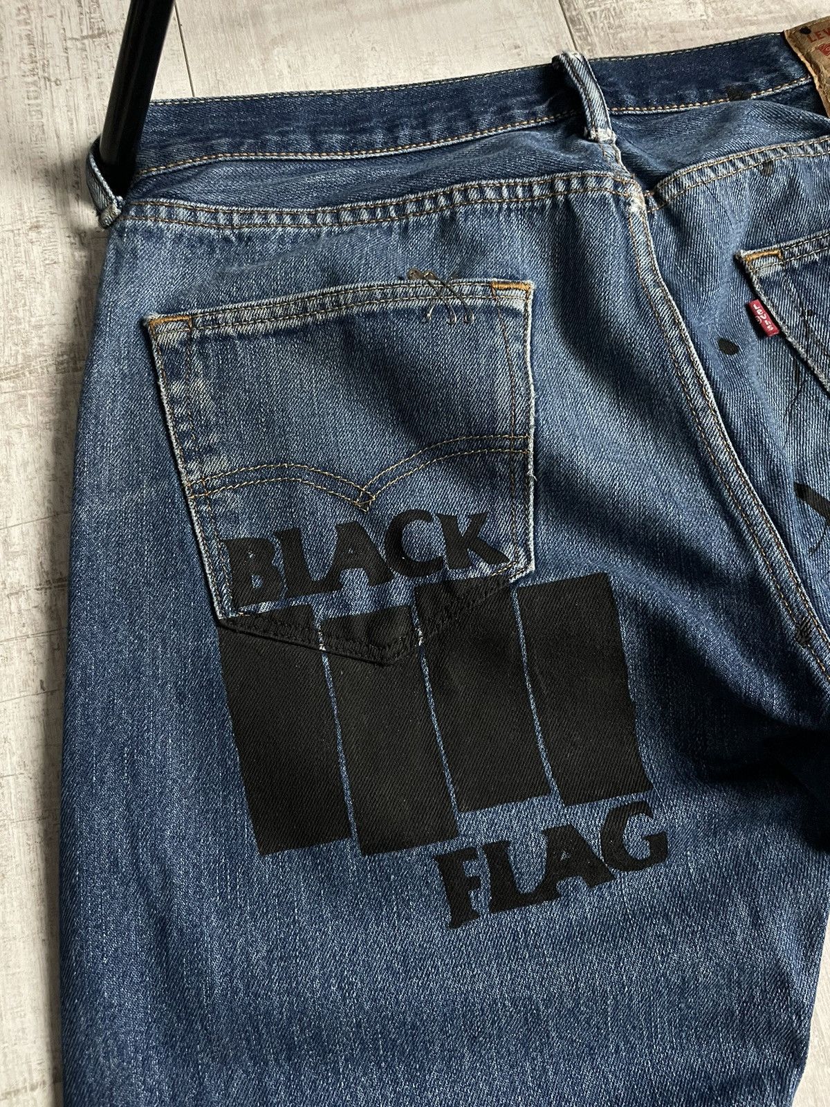 Levi's Vintage Levi’s Black Flag Denim Jeans Punk Distressed Faded Size US 33 - 5 Thumbnail